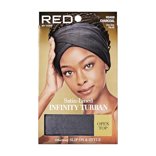 Red by Kiss Satin Lined Infinity Turban – Slip-on Head Wrap, Soft & Breathable Jersey Fabric, Open & Close Top Options