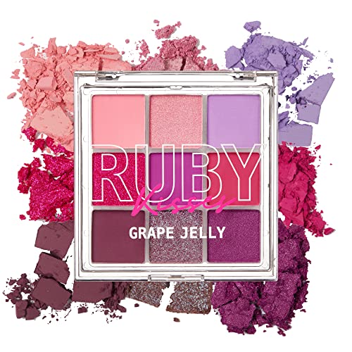 Ruby Kisses Eyeshadow Palette Highly Pigmented Eye Makeup 9 Shades Matte Shimmer Metallic Eyeshadow Palette (Grape Jelly)