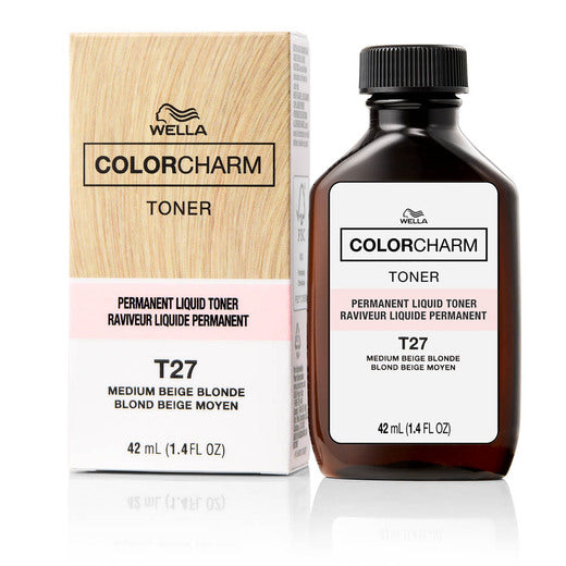 Wella Color Charm Liquid Toner #T27 Medium Beige Blonde, 1.4 Oz — official pack photo T27 1.4oz (WELLA-COLORCHARM-Permanent-Liquid-Toners-T27-Medium-Beige-Blonde-1-4-oz-NEW-01) from us.wella.professionalstore.com