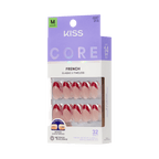 Kiss Core French Press On Fake Glue Nails - Optimistic | French Tips, Red, Medium, Almond official pack