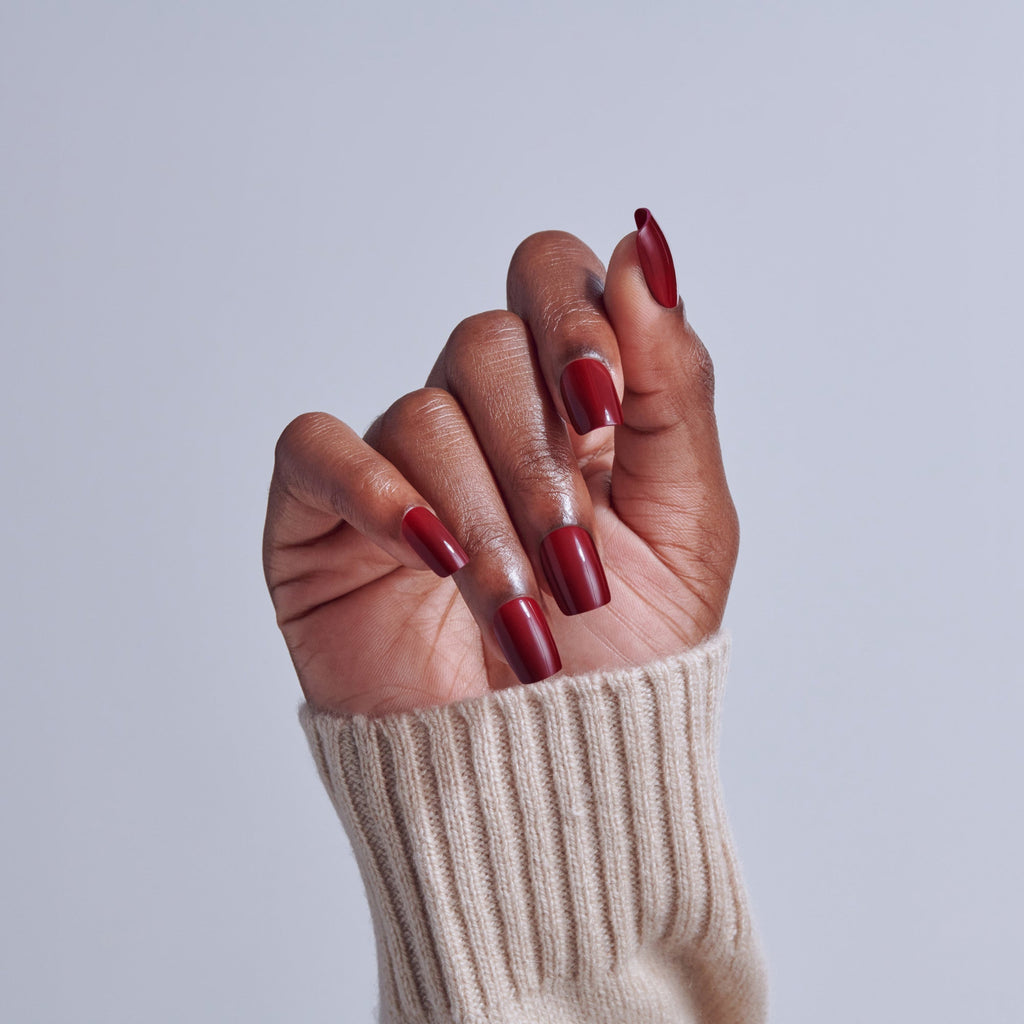 Kiss Core Color Press On Fake Glue Nails - Sprightly | Solid, Red, Short, Squoval official pack