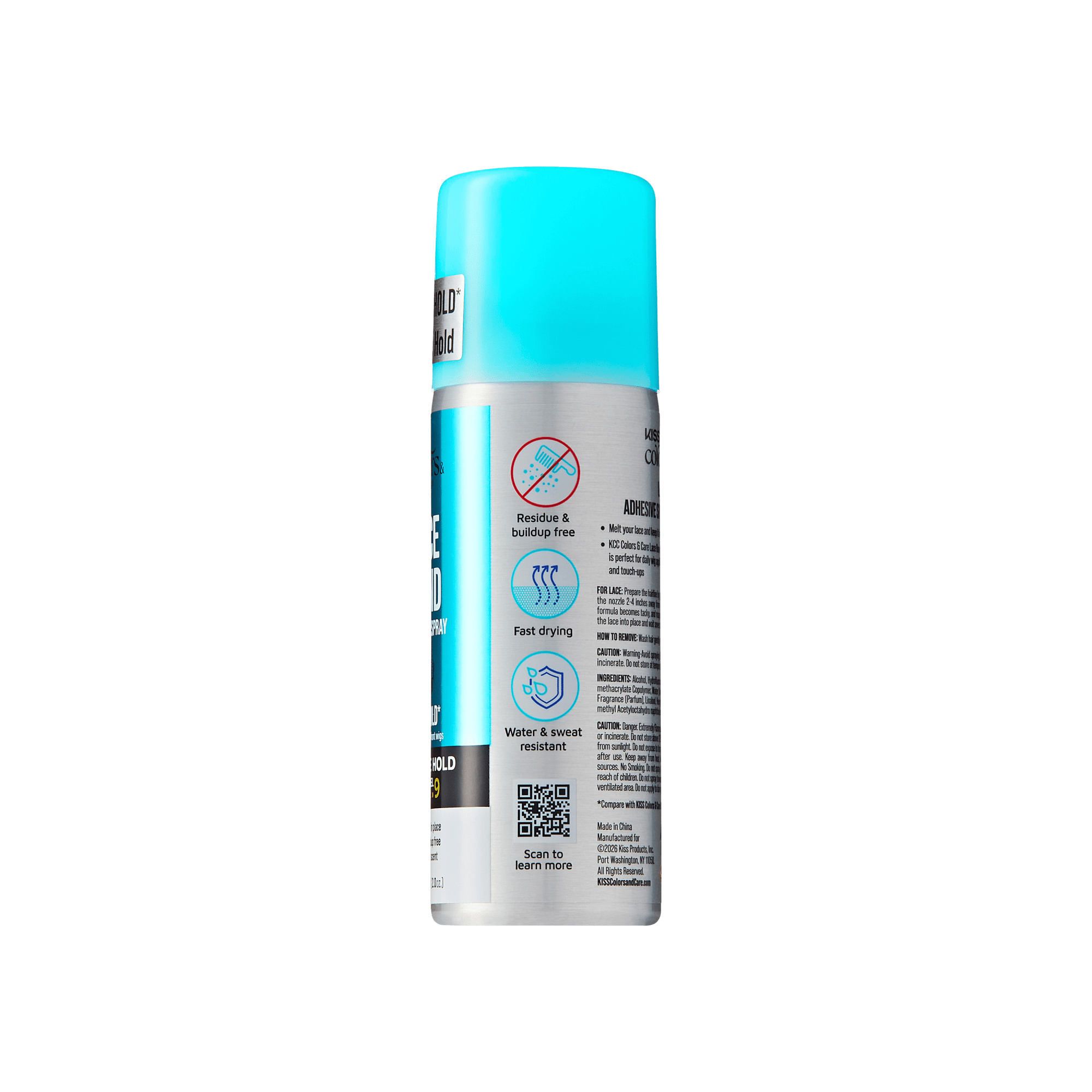 Kiss Colors & Care Lace Bond Spray | Ultimate Hold, Wig Adhesive Spray, Wig Glue, Travel Size, 2 oz, Hair Care official pack