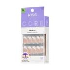 Kiss Core French Press On Fake Glue Nails - Curiosity | French Tips, White, Medium, Almond official pack
