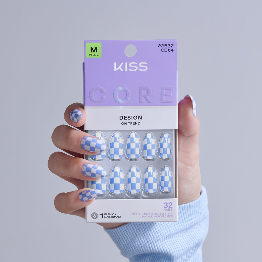 Kiss Core Design Press On Fake Glue Nails - Credit | Design, Blue, Medium, Almond official pack