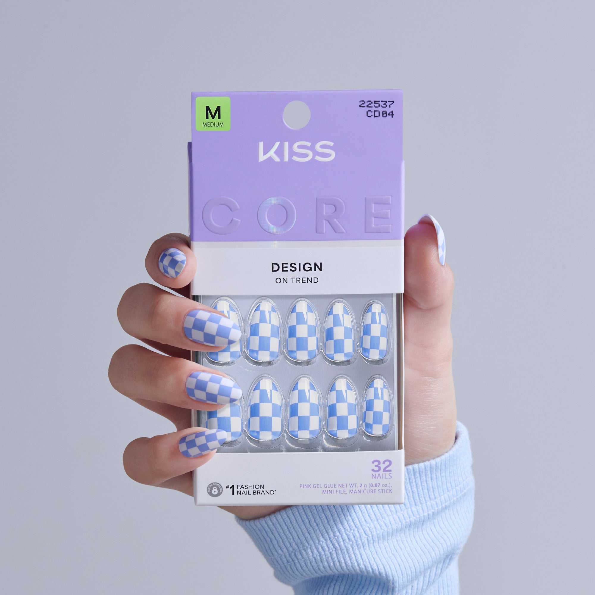 Kiss Core Design Press On Fake Glue Nails - Credit | Design, Blue, Medium, Almond official pack