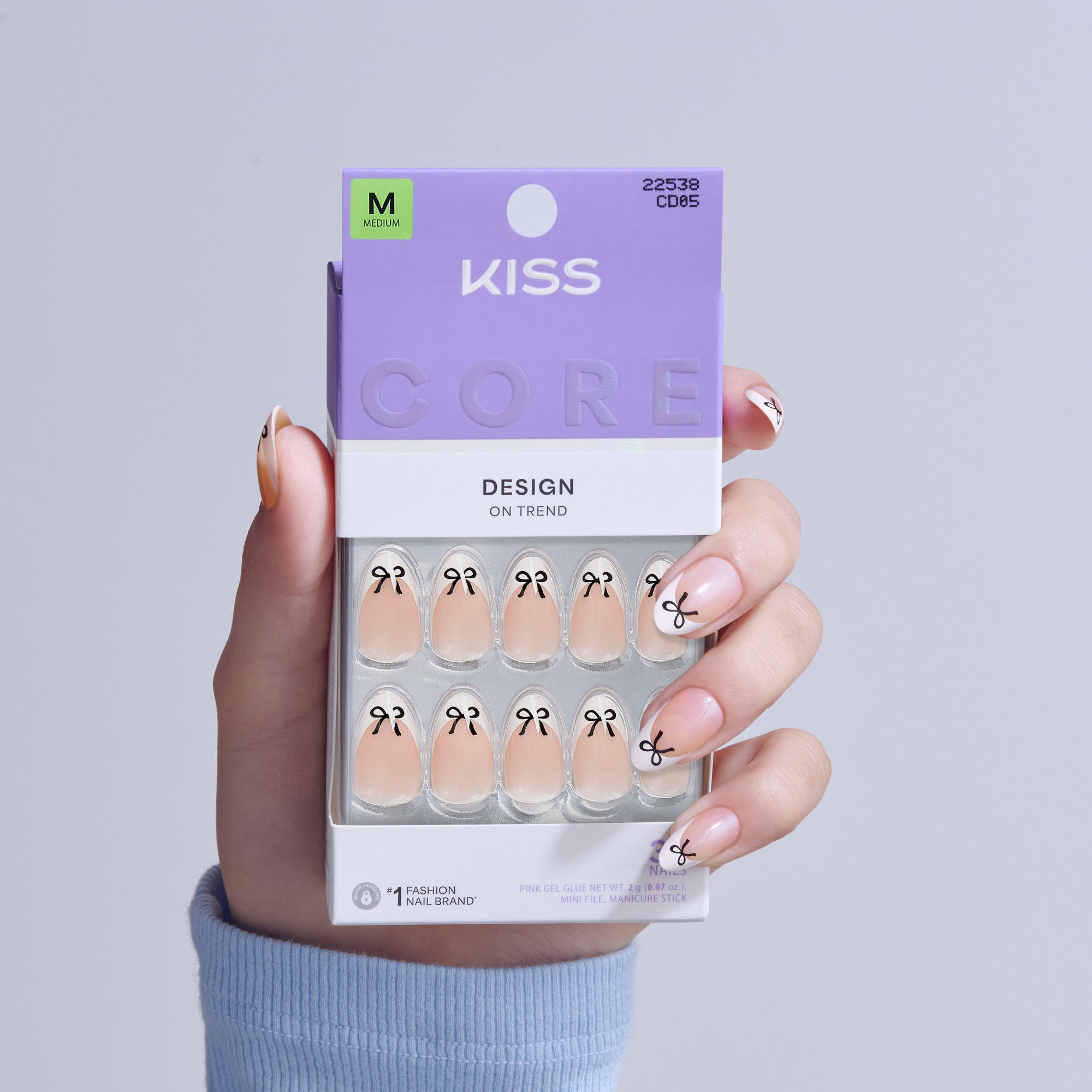 Kiss Core Design Press On Fake Glue Nails - Our Moment | French Tips, White, Medium, Almond official pack