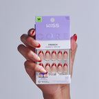 Kiss Core French Press On Fake Glue Nails - Optimistic | French Tips, Red, Medium, Almond official pack