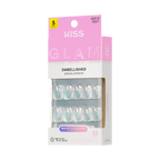 Kiss Glam Embellished Press On Fake Glue Nails - Celestique | Design, Blue, Short, Round official pack