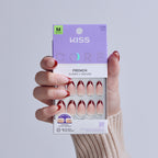 Kiss Core French Press On Fake Glue Nails - Cheerful | French Tips, Red, Medium, Almond official pack