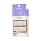 Kiss Core French Press On Fake Glue Nails - Burble | French Tips, White, Medium, Almond official pack
