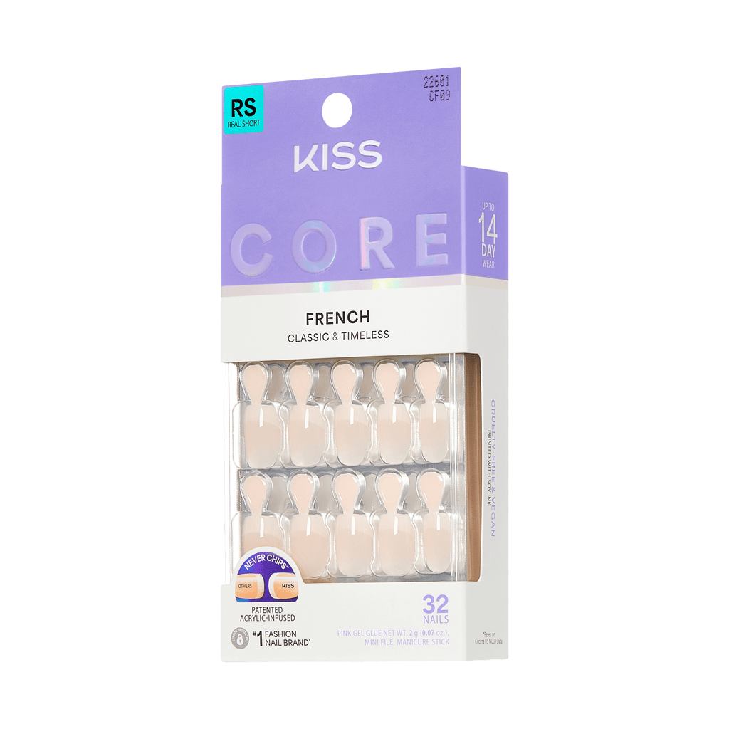Kiss Core French Press On Fake Glue Nails - Your Moment | French Tips, Neutral, Real Short, Squoval official pack