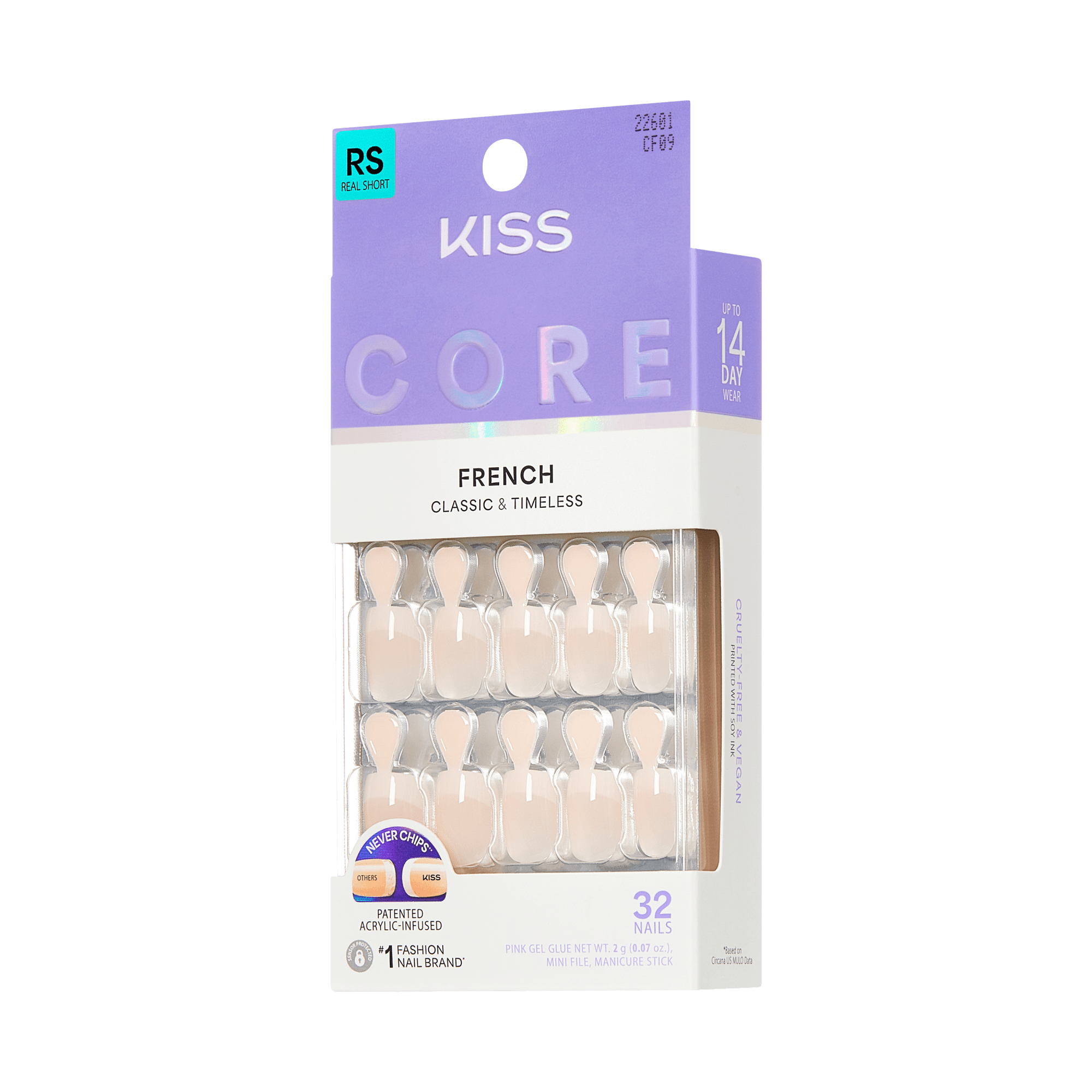 Kiss Core French Press On Fake Glue Nails - Your Moment | French Tips, Neutral, Real Short, Squoval official pack