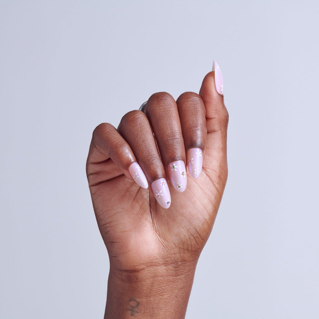 Kiss Glam 3D & Jewel Press On Fake Glue Nails  - Breeze of Bliss | Design, Pink, Medium, Almond official pack