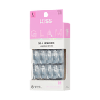 Kiss Glam 3D & Jewel Press On Fake Glue Nails  - Seraphic | Design, Blue & Clear, Long, Coffin official pack