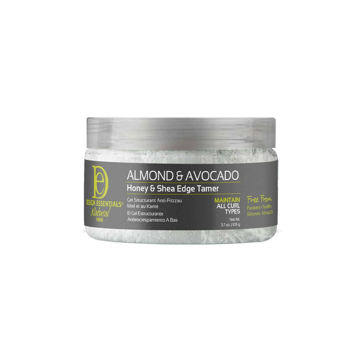 Design Essentials Almond & Avocado Honey & Shea Edge Tamer 3.7 oz — official pack photo 43126 (AA-EDGECONTROL-3pt7oz-FRONTwCapOn-WO-0523.jpg) from designessentials.com