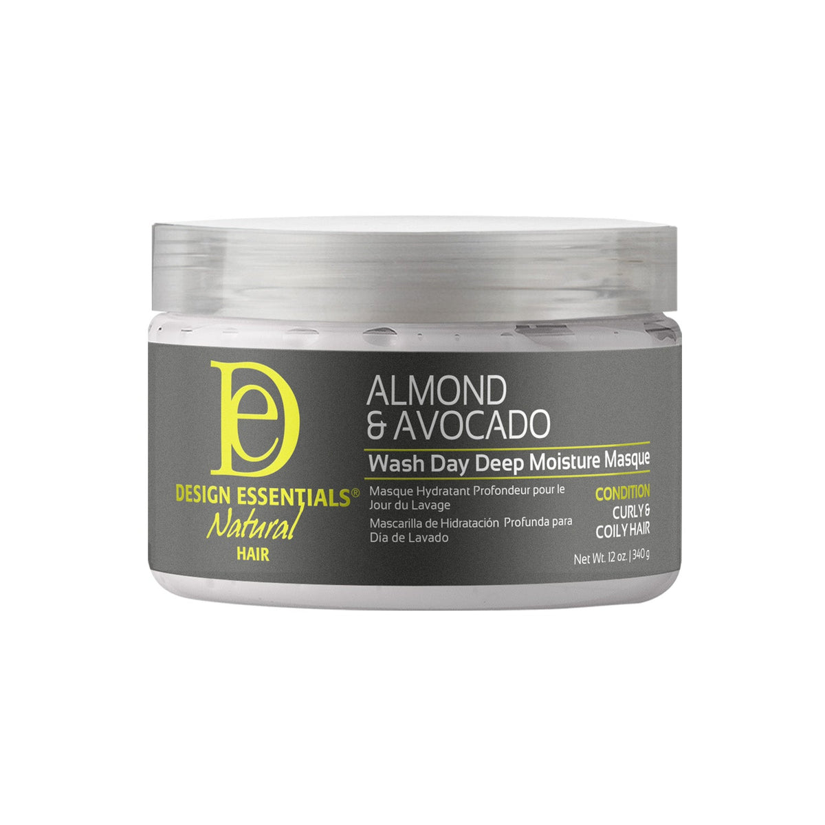 Design Essentials Almond & Avocado Wash Day Deep Moisture Masque 12.0 oz — official pack photo 43119 (AA-WASHDAYMASQUE-12oz-FRONT-0823-WO.jpg) from designessentials.com