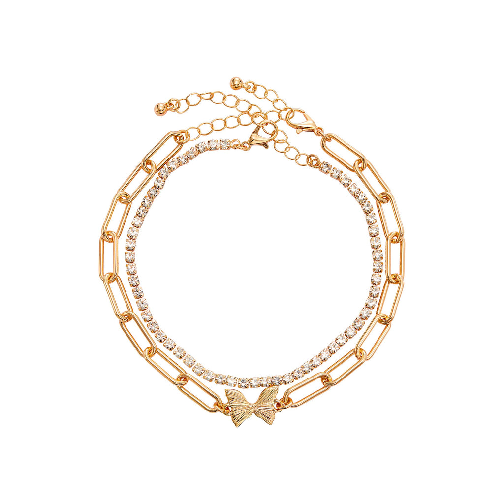 ARRIA Layered Butterfly Anklet for Women - 14K Gold Plated & White Gold Tone official pack