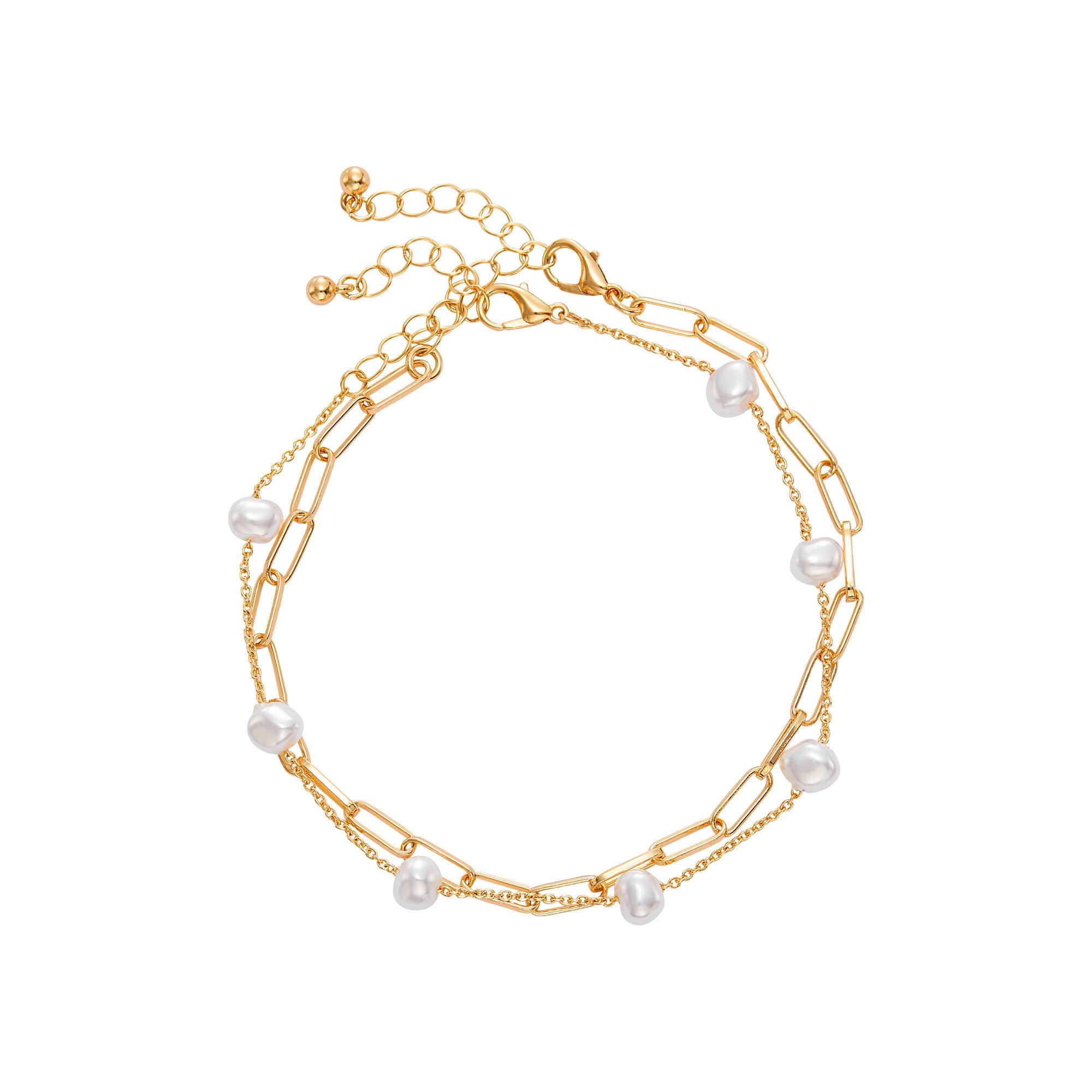 ARRIA Layered Pearl Anklet for Women - 14K Gold Plated & White Gold Tone official pack