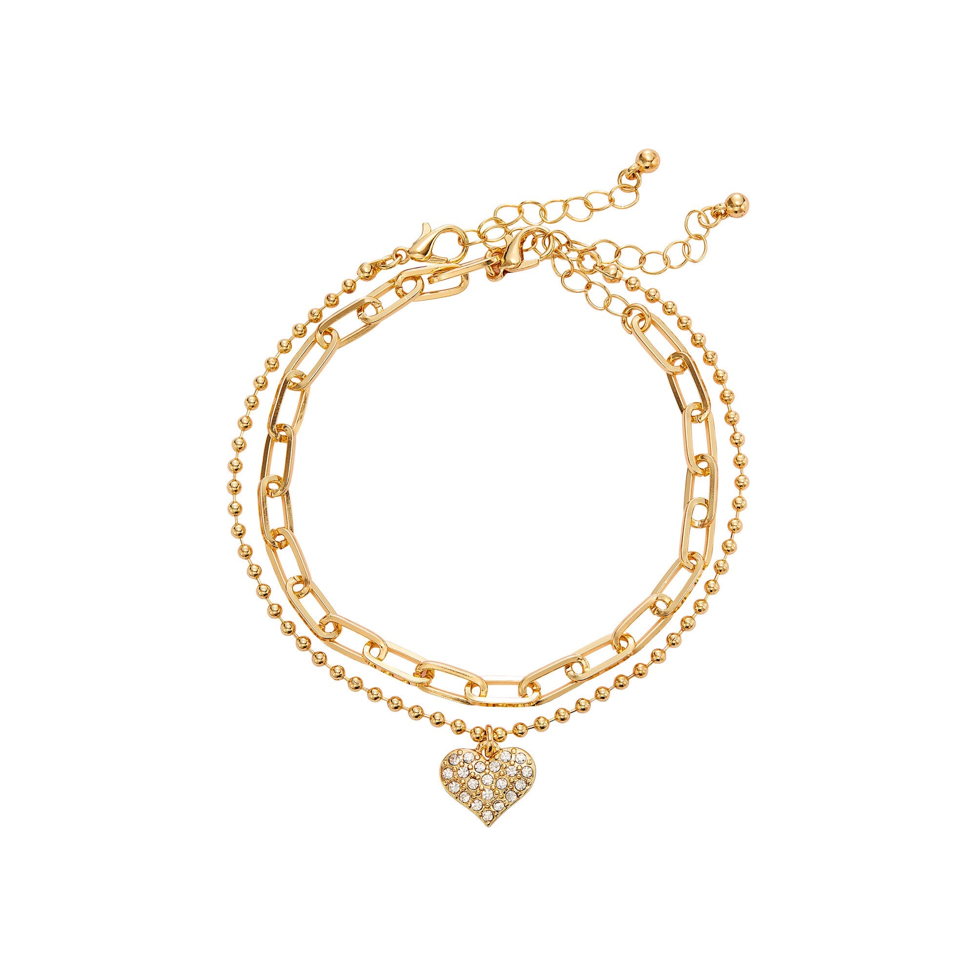 ARRIA Layered Sparkling Heart Anklet for Women - 14K Gold Plated & White Gold Tone official pack