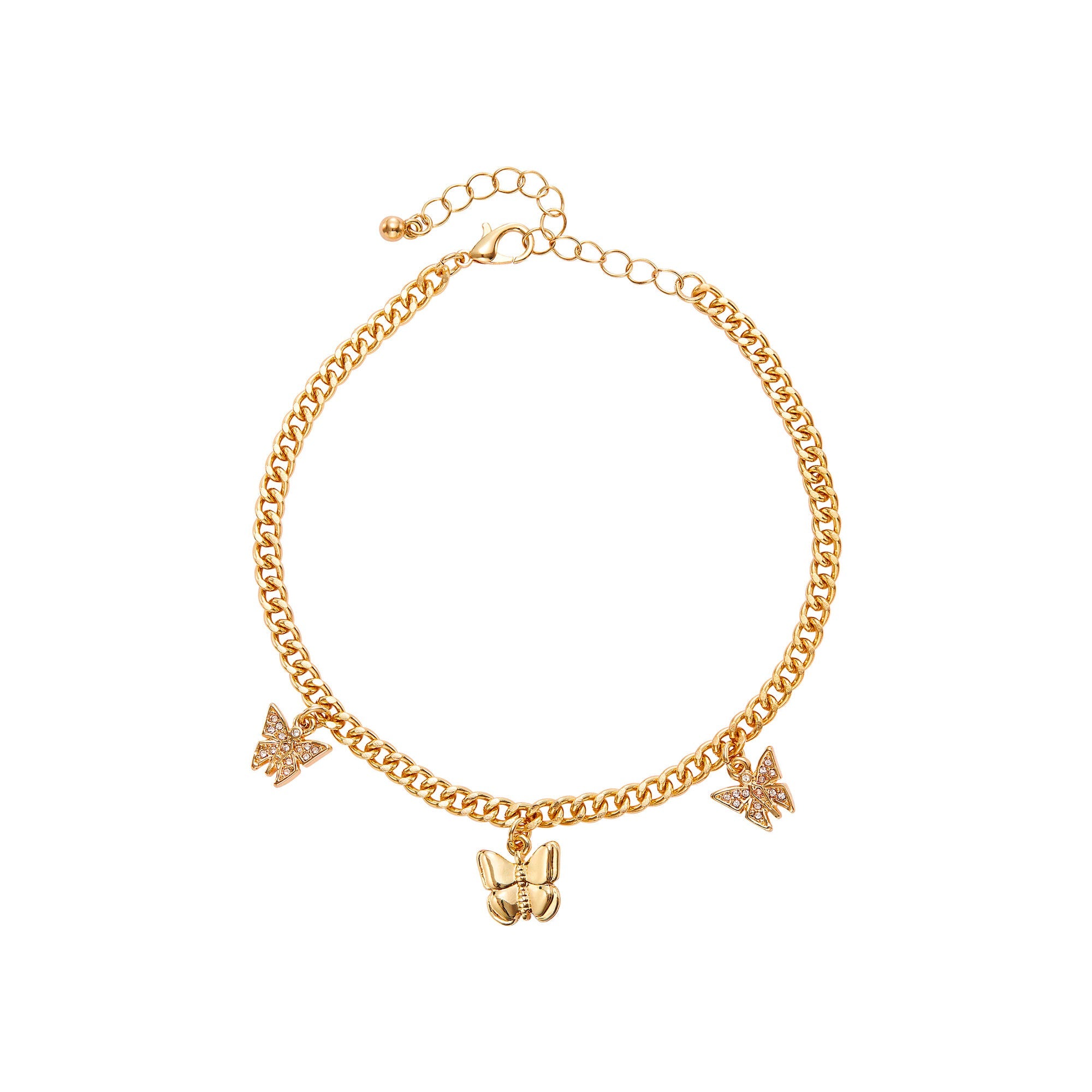 ARRIA Butterfly Charm Curb Chain Anklet for Women - 14K Gold Plated & White Gold Tone official pack