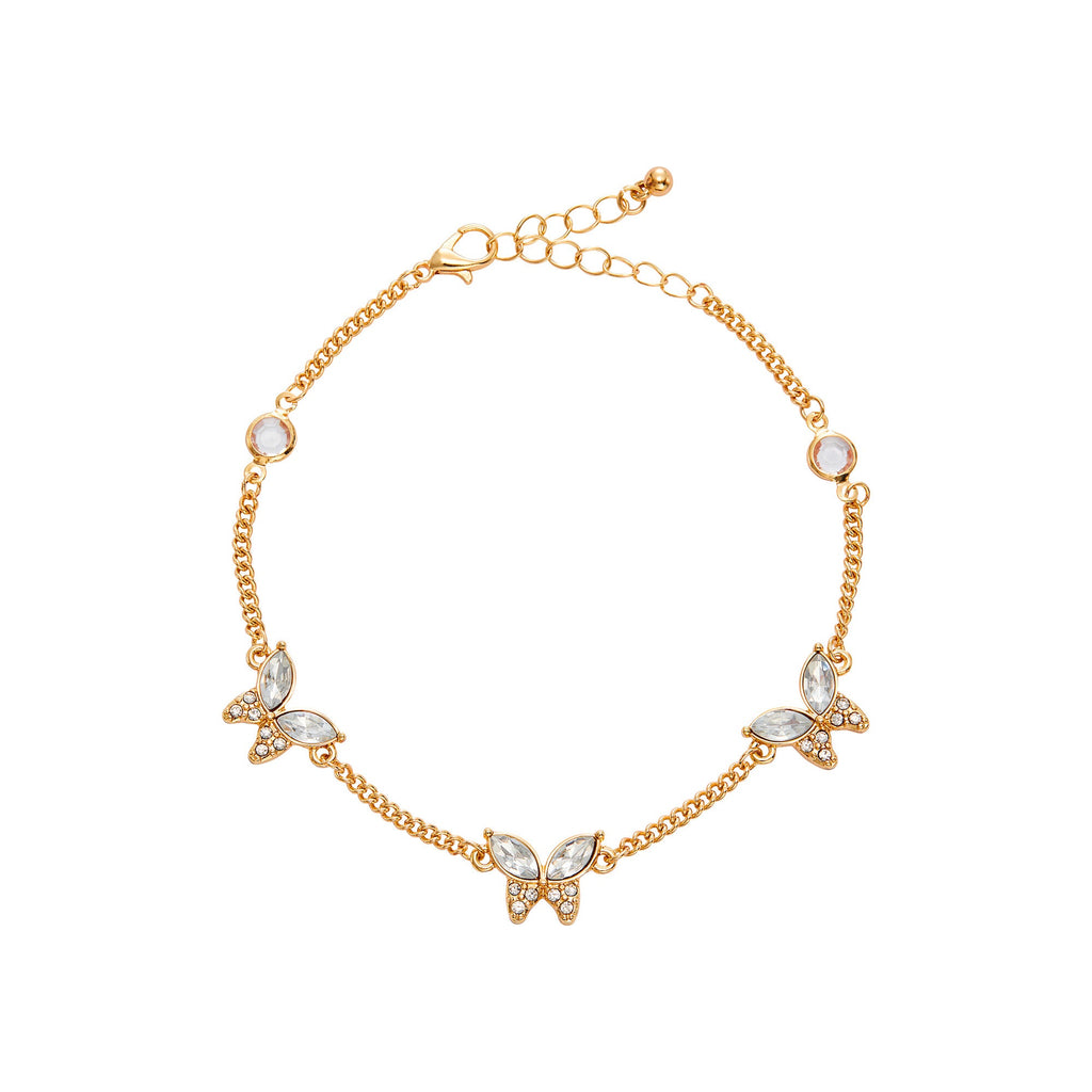 ARRIA Diamond Butterfly Trio Anklet for Women - 14K Gold Plated & White Gold Tone official pack