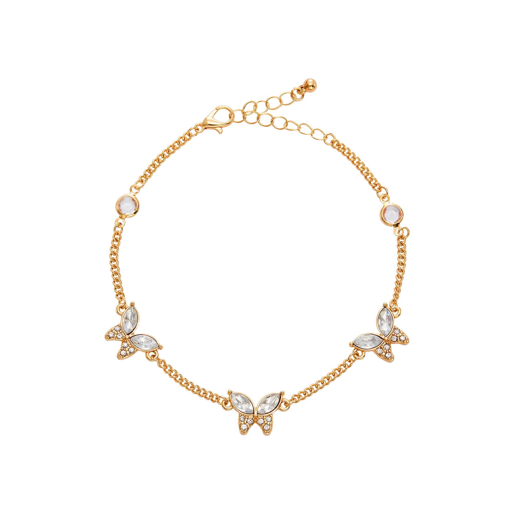 ARRIA Diamond Butterfly Trio Anklet for Women - 14K Gold Plated & White Gold Tone official pack