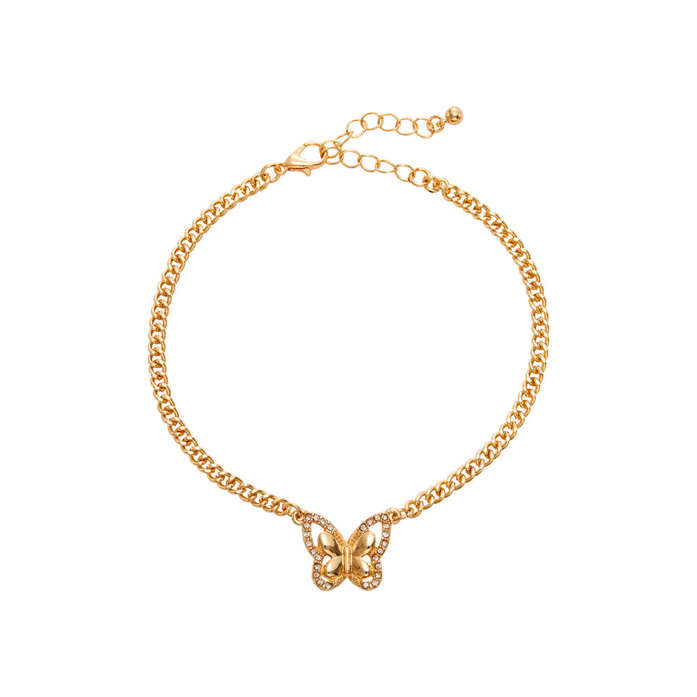 ARRIA Elegant Butterfly Charm Link Anklet for Women - 14K Gold Plated & White Gold Tone official pack