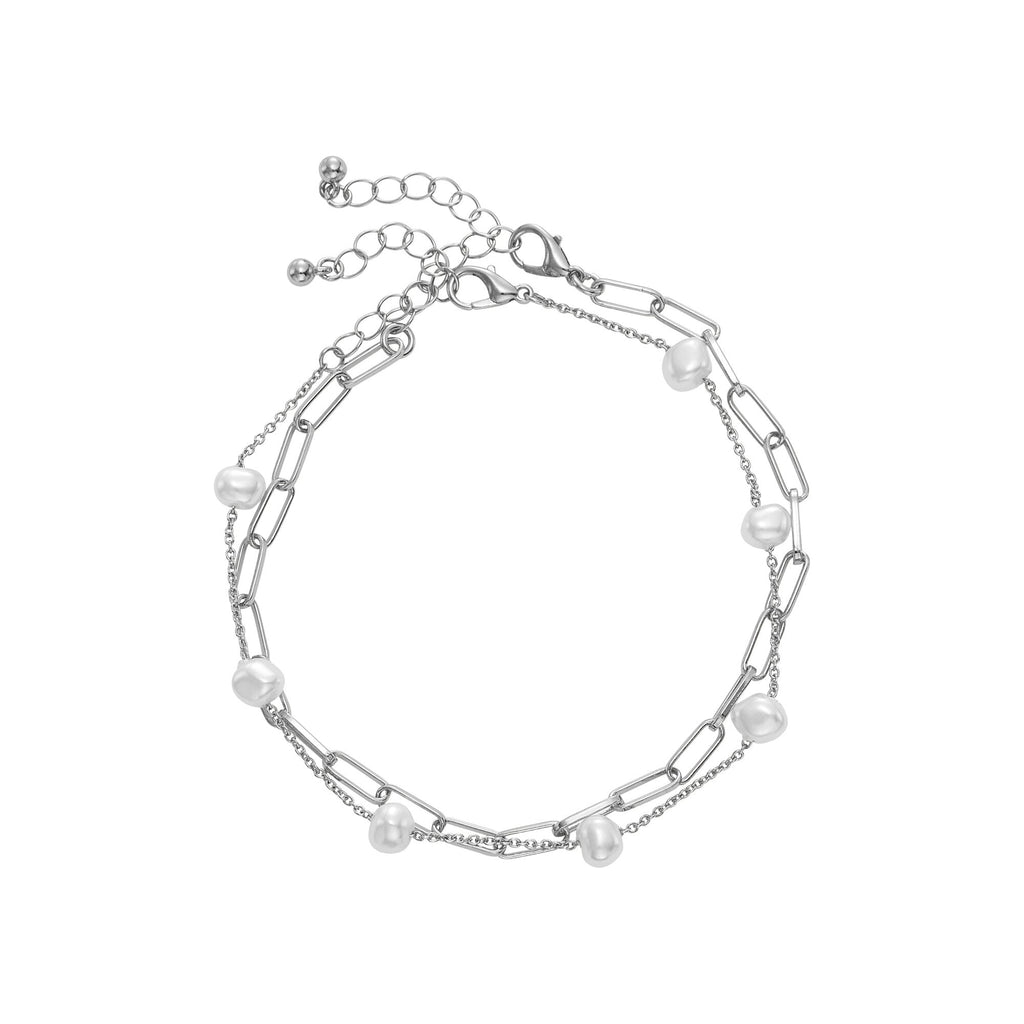 ARRIA Layered Pearl Anklet for Women - 14K Gold Plated & White Gold Tone official pack