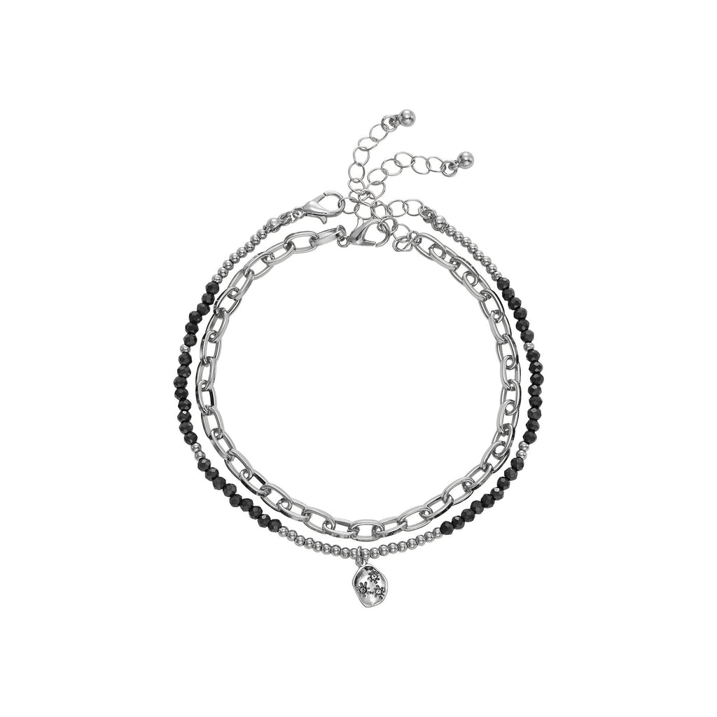 ARRIA Layered Black Beaded Anklet for Women - 14K Gold Plated & White Gold Tone official pack