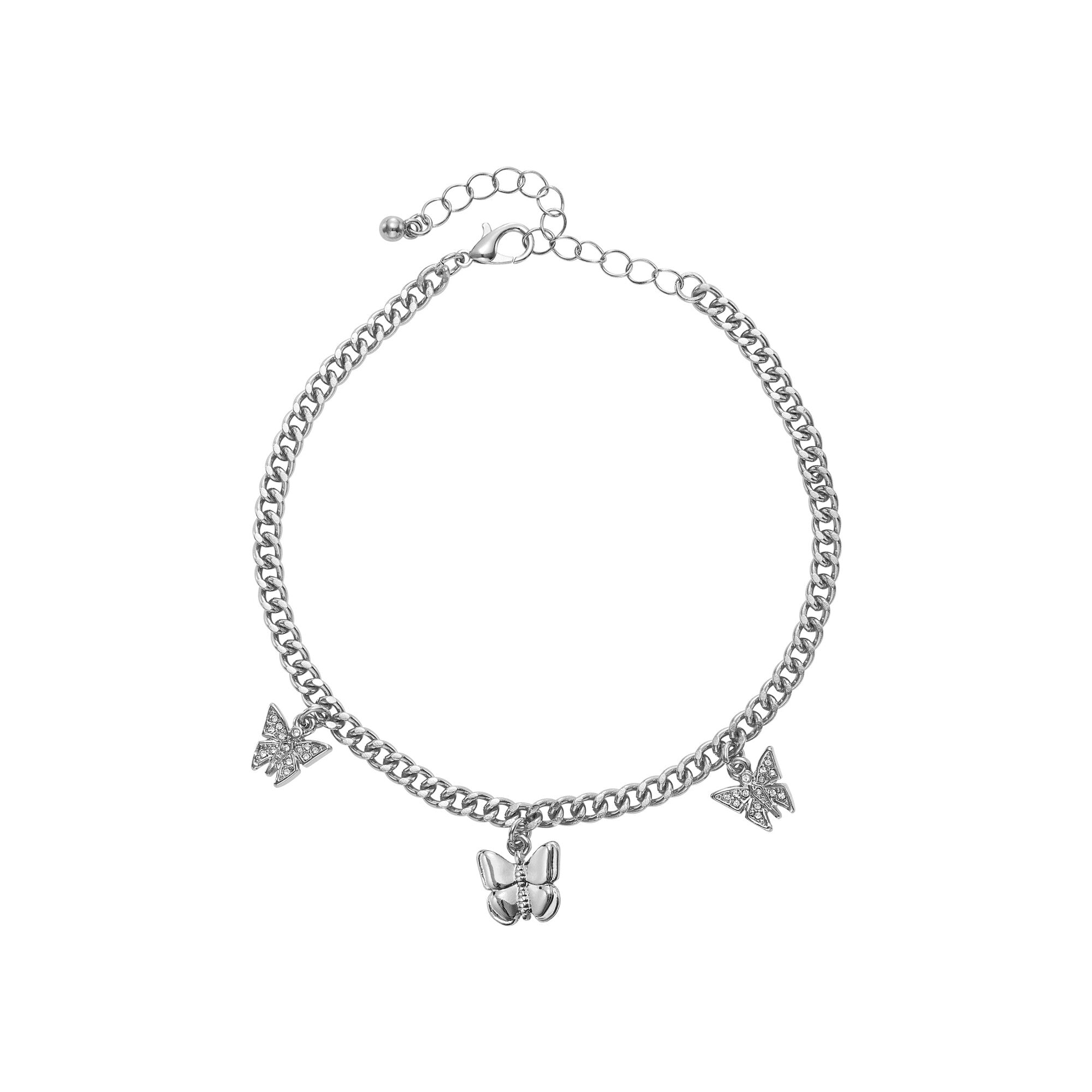 ARRIA Butterfly Charm Curb Chain Anklet for Women - 14K Gold Plated & White Gold Tone official pack