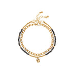 ARRIA Layered Black Beaded Anklet for Women - 14K Gold Plated & White Gold Tone official pack