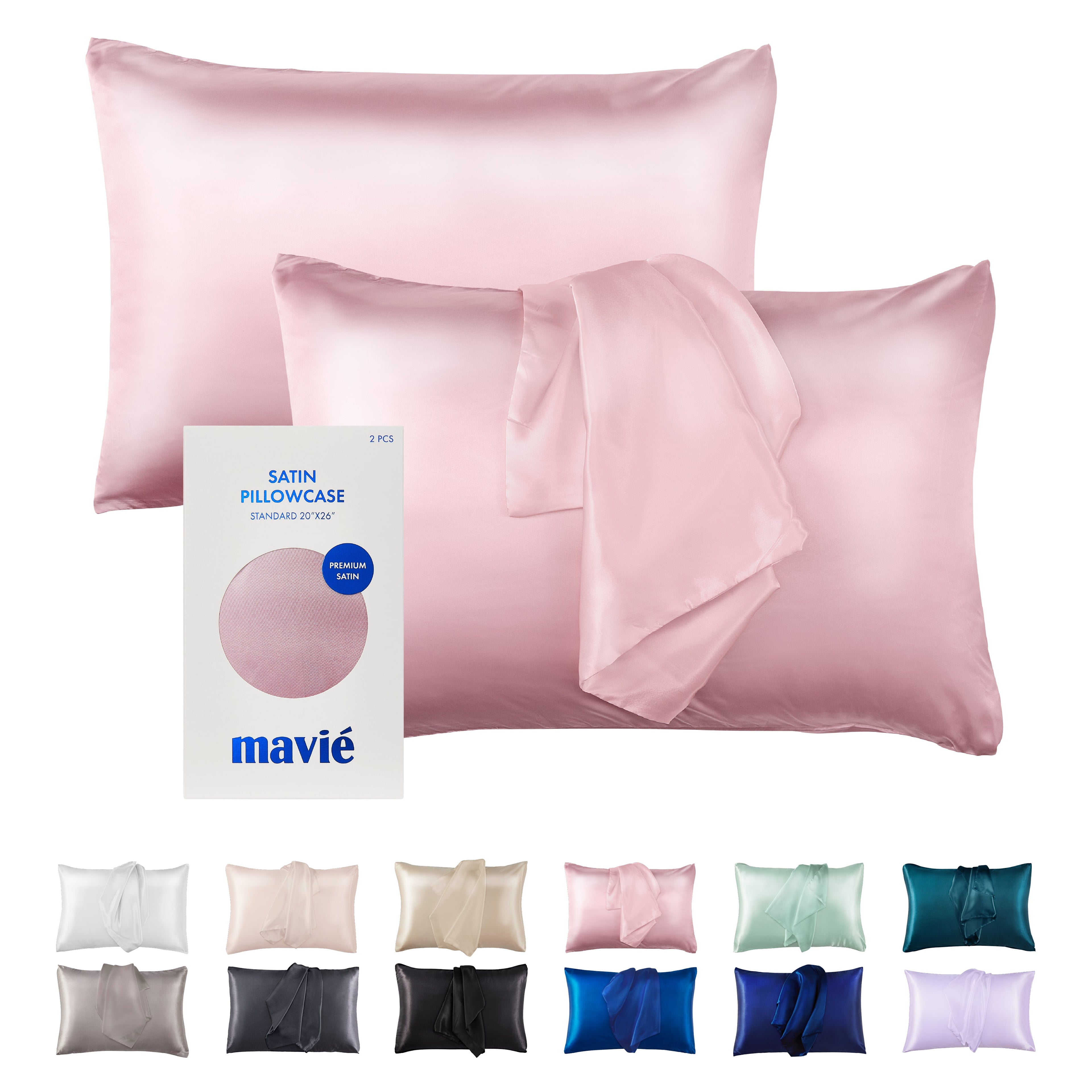MAVIE Satin Pillowcase Set of 2 – Standard Size 20” x 26” official pack