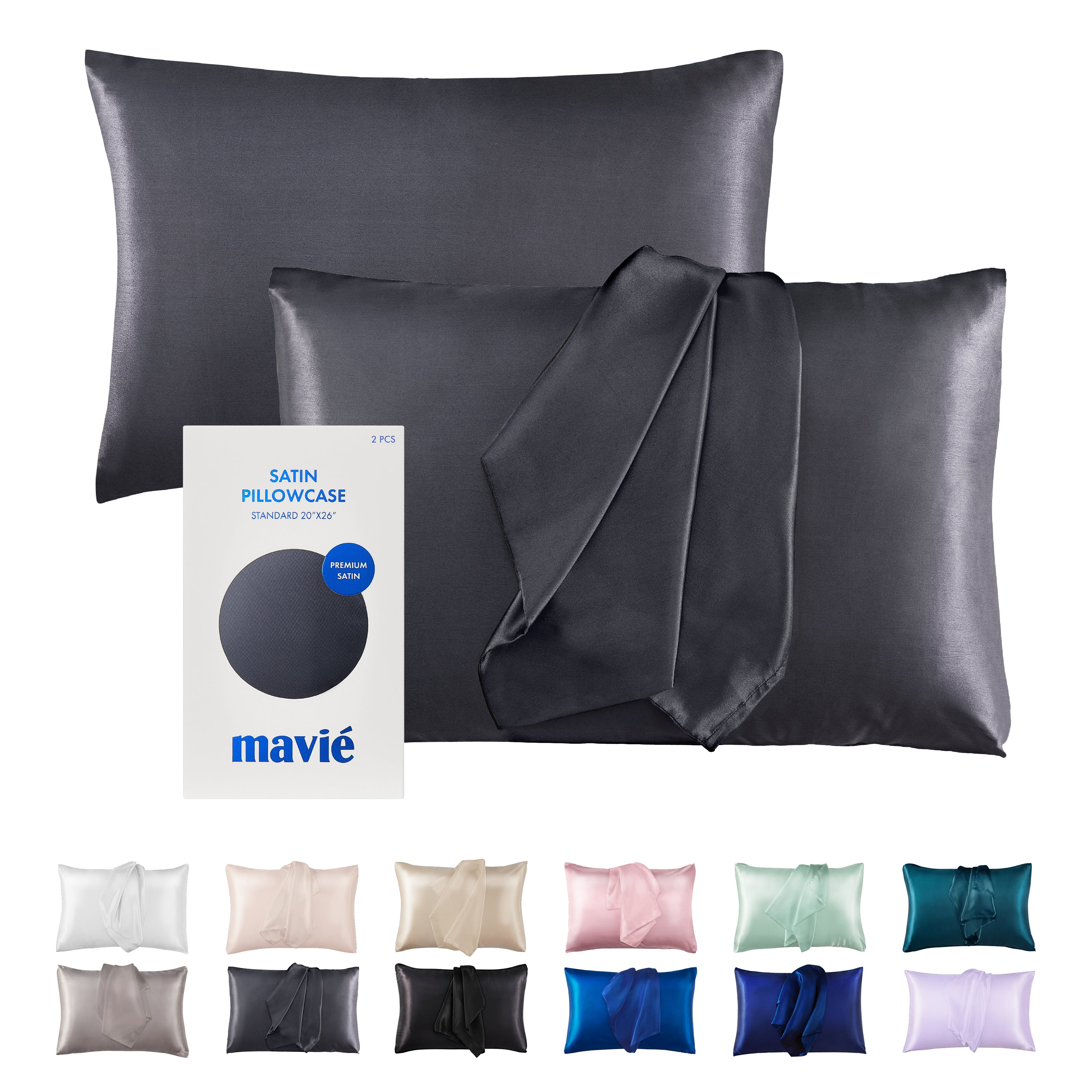 MAVIE Satin Pillowcase Set of 2 – Standard Size 20” x 26” official pack
