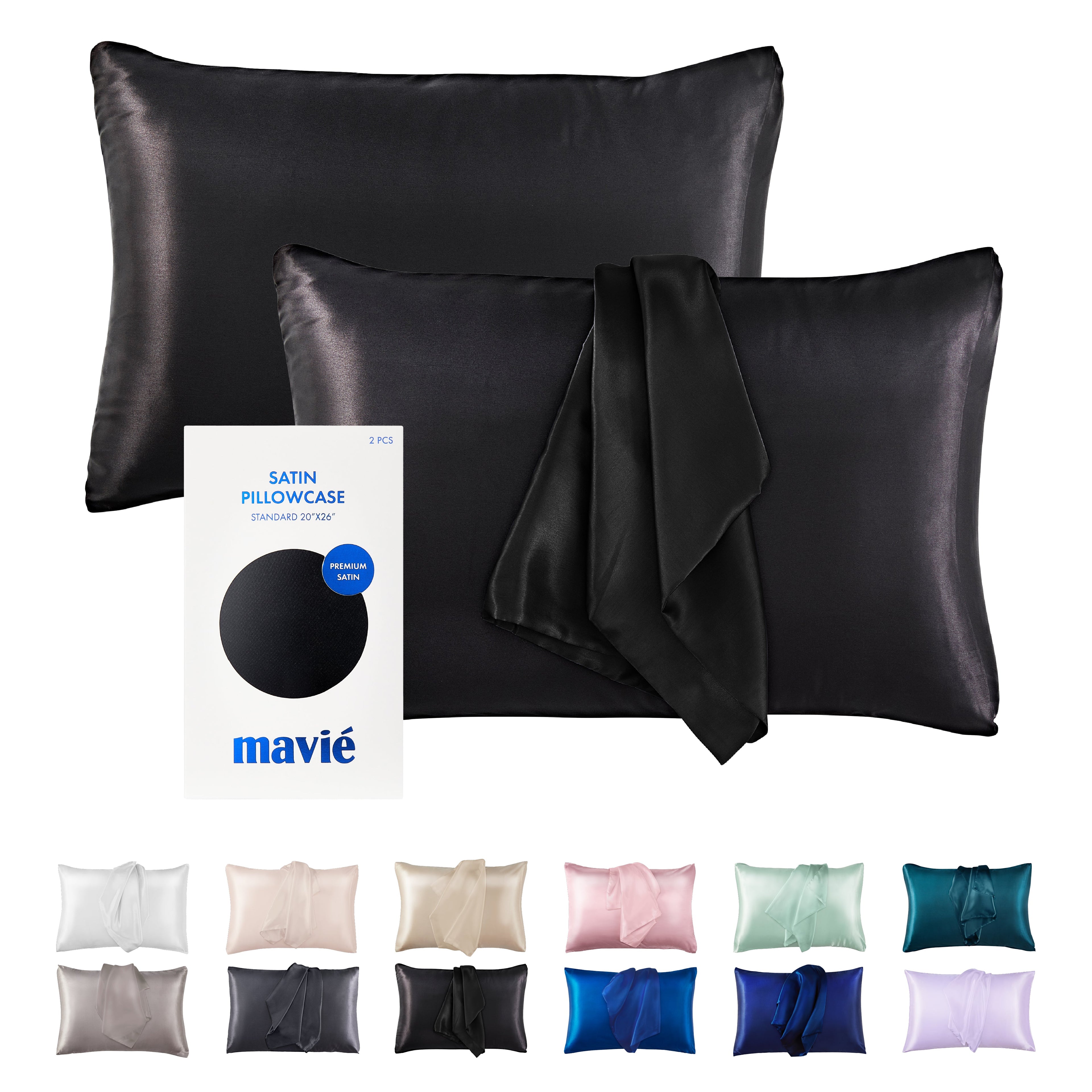 MAVIE Satin Pillowcase Set of 2 – Standard Size 20” x 26” official pack