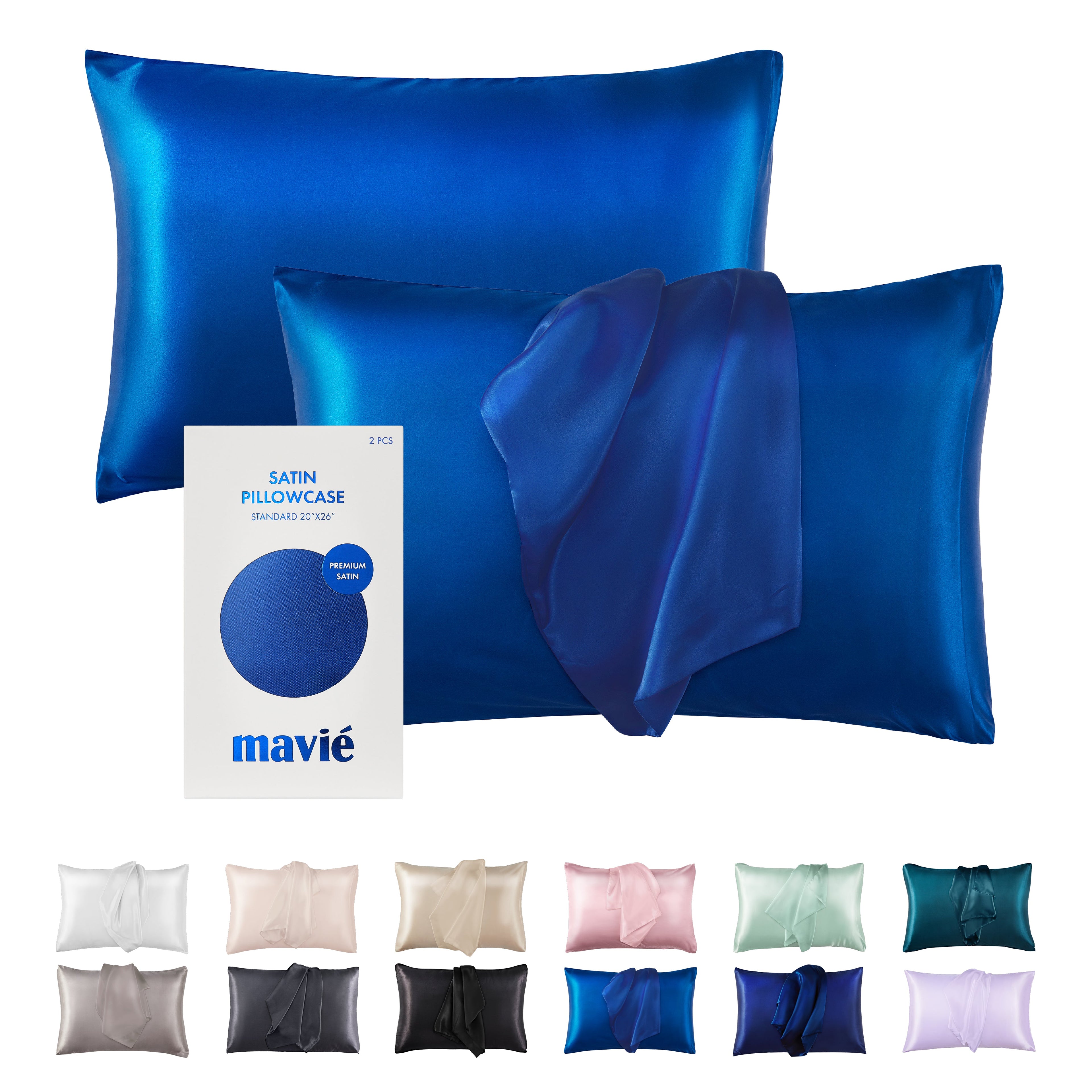 MAVIE Satin Pillowcase Set of 2 – Standard Size 20” x 26” official pack