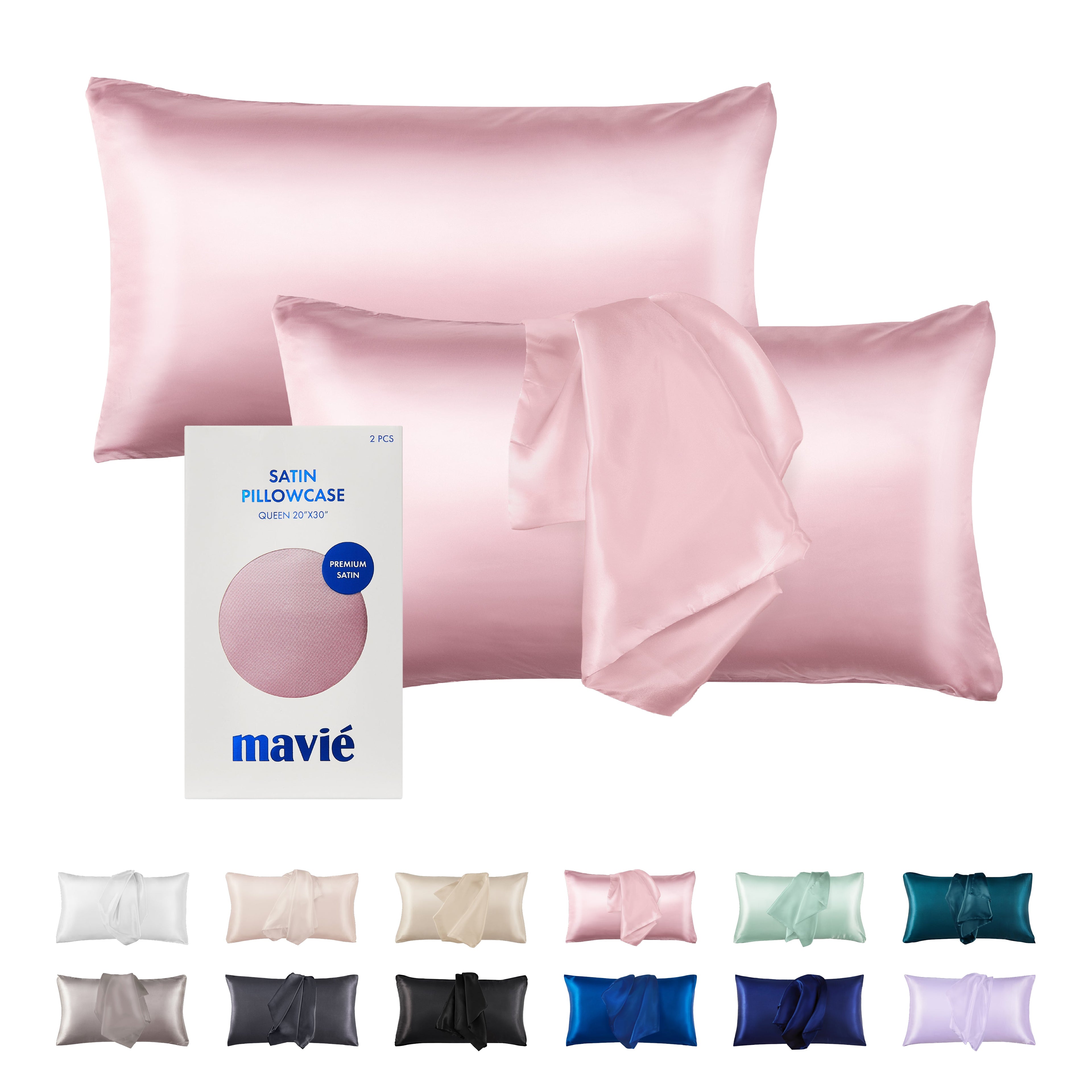 MAVIE Satin Pillowcase Set of 2 – Queen Size 20" x 30" official pack