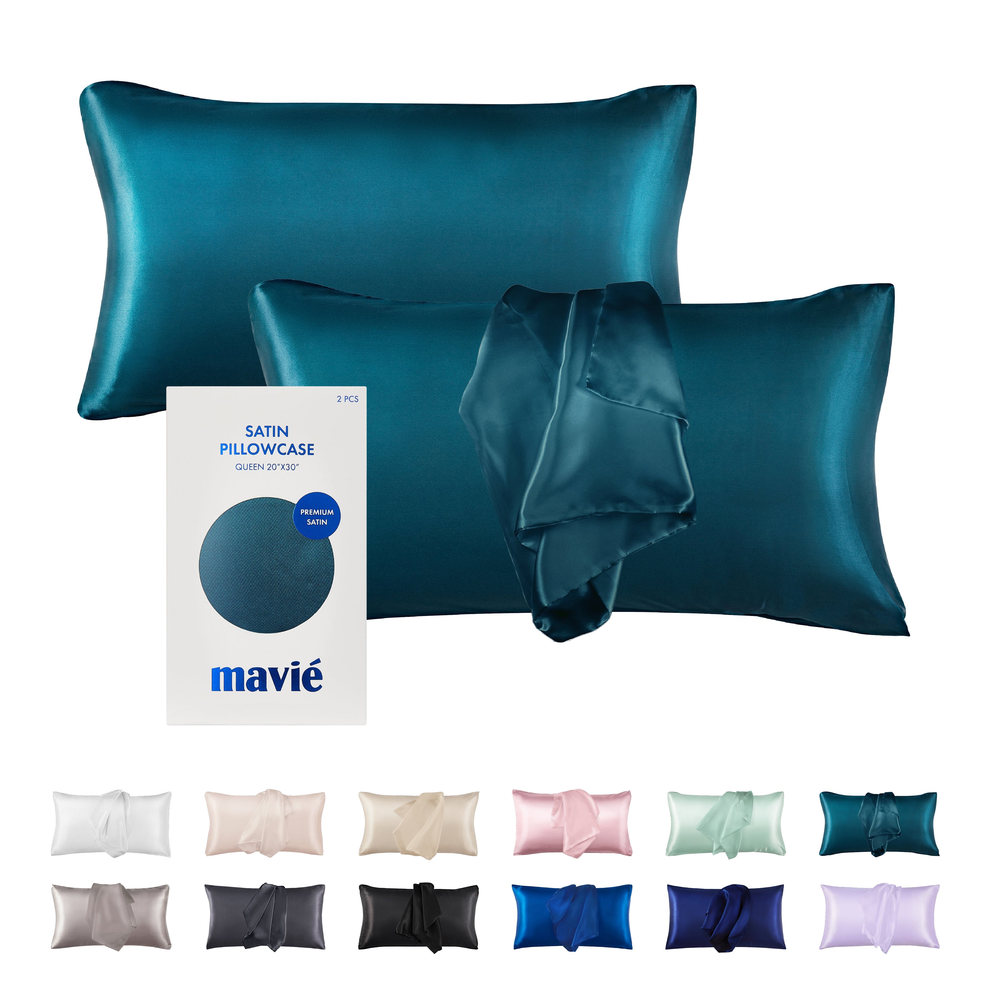MAVIE Satin Pillowcase Set of 2 – Queen Size 20" x 30" official pack