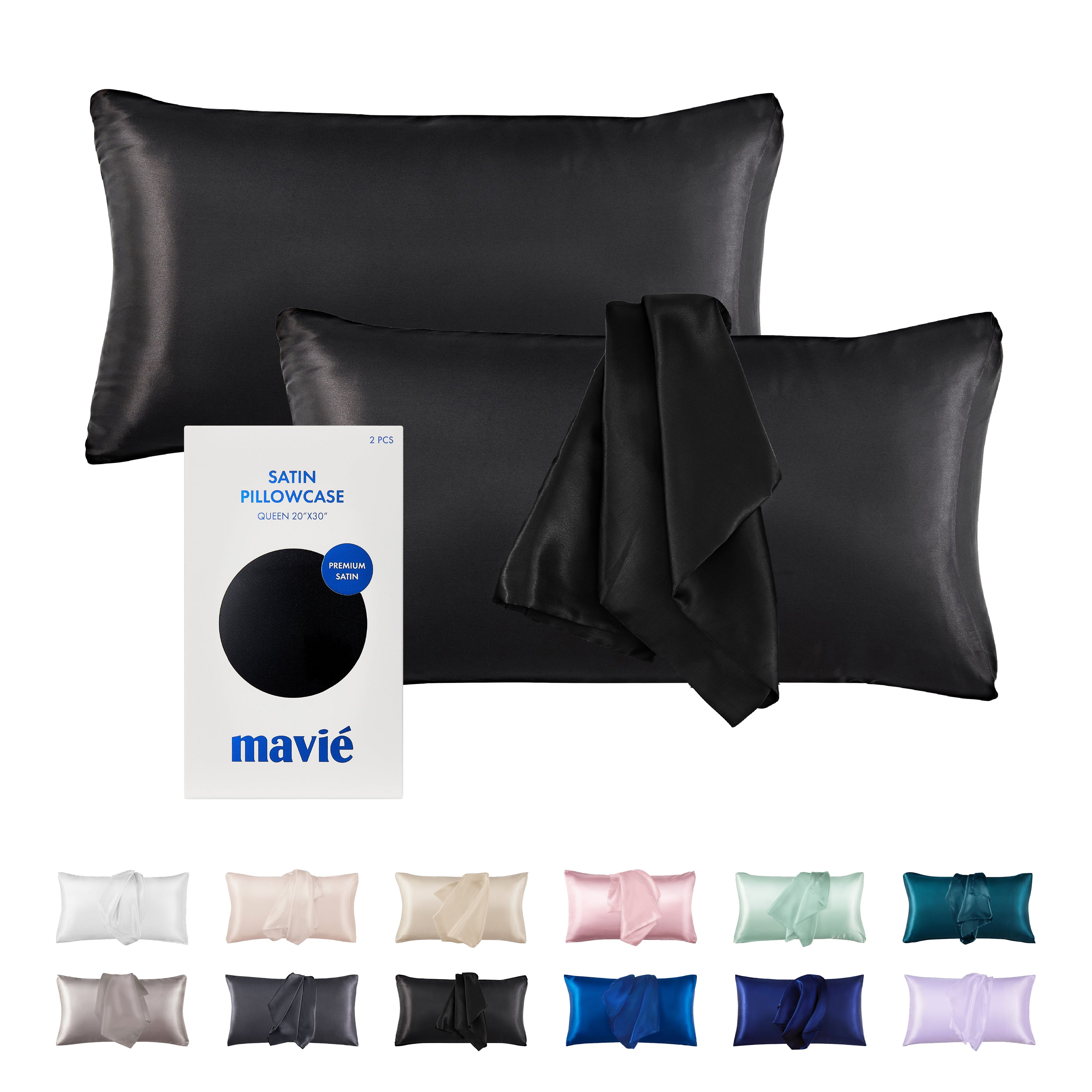 MAVIE Satin Pillowcase Set of 2 – Queen Size 20" x 30" official pack