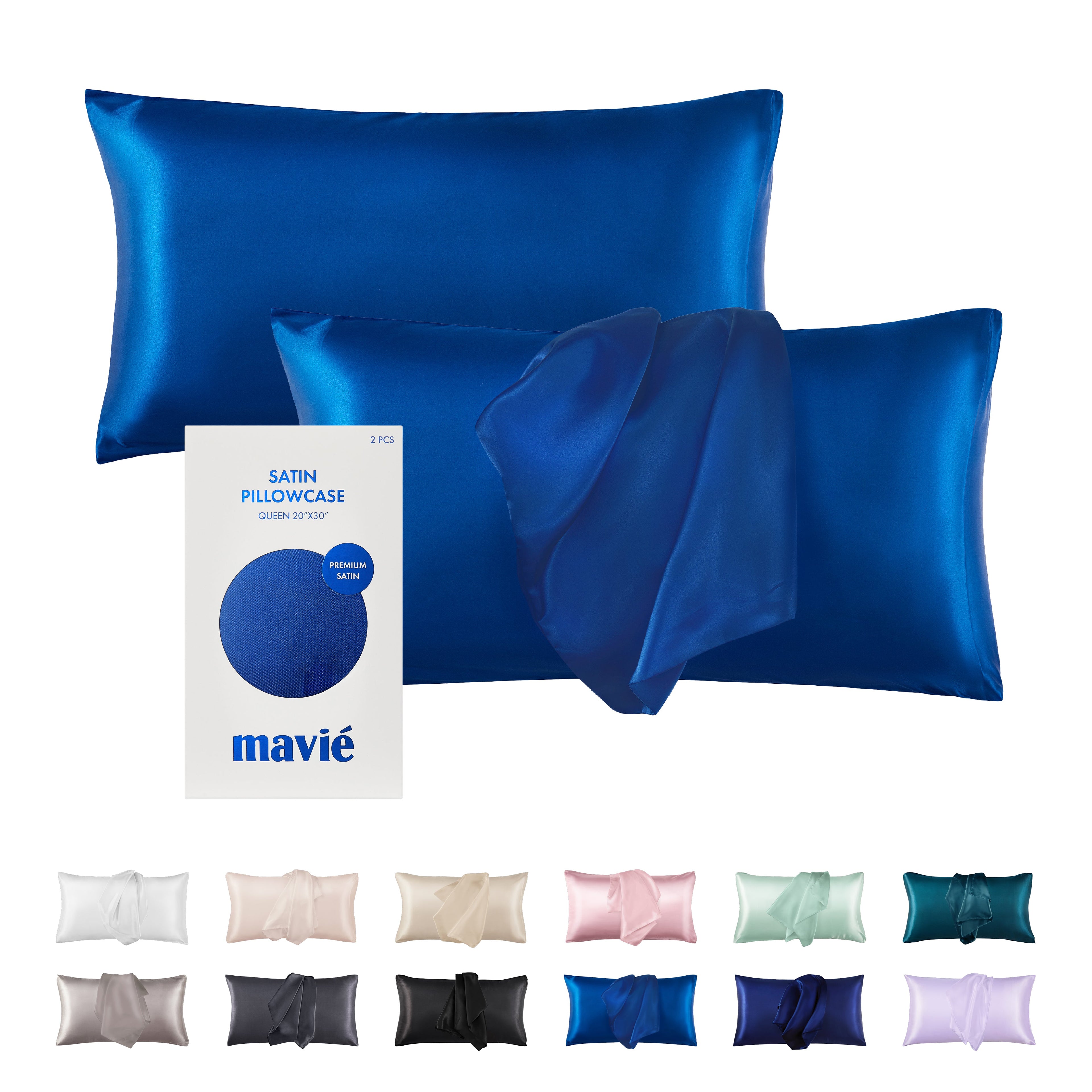 MAVIE Satin Pillowcase Set of 2 – Queen Size 20" x 30" official pack