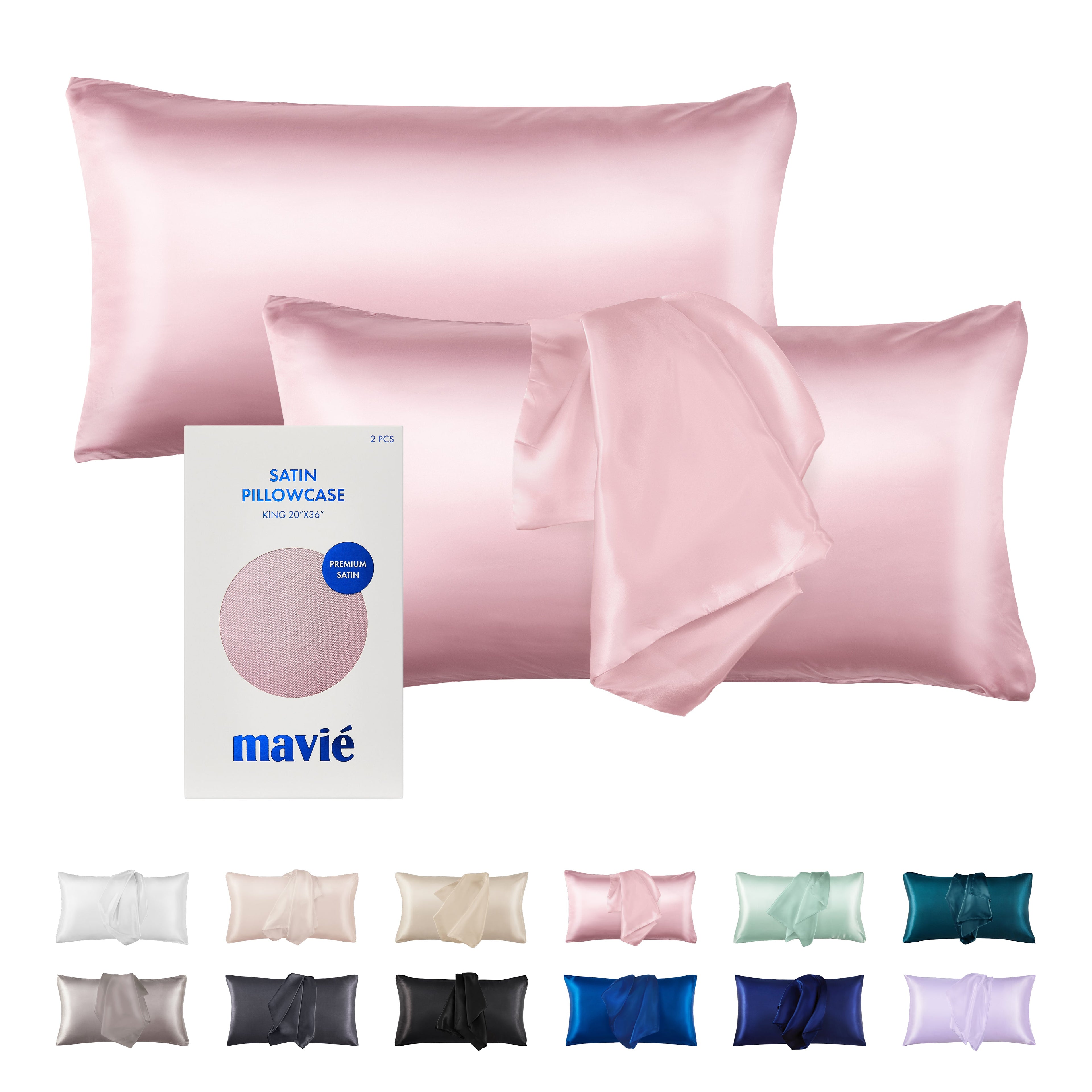 MAVIE Satin Pillowcase Set of 2 – King Size 20" x 36" official pack