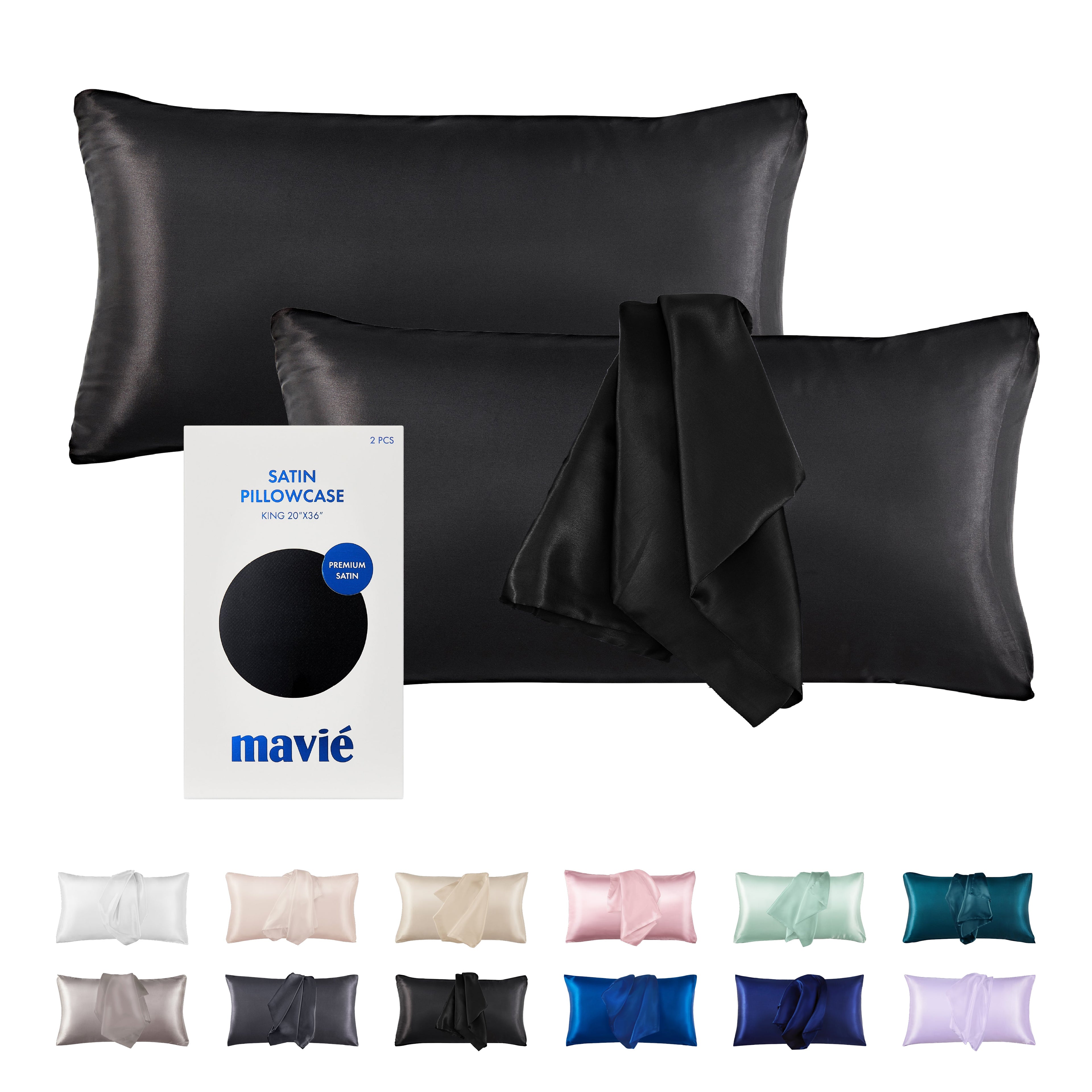 MAVIE Satin Pillowcase Set of 2 – King Size 20" x 36" official pack