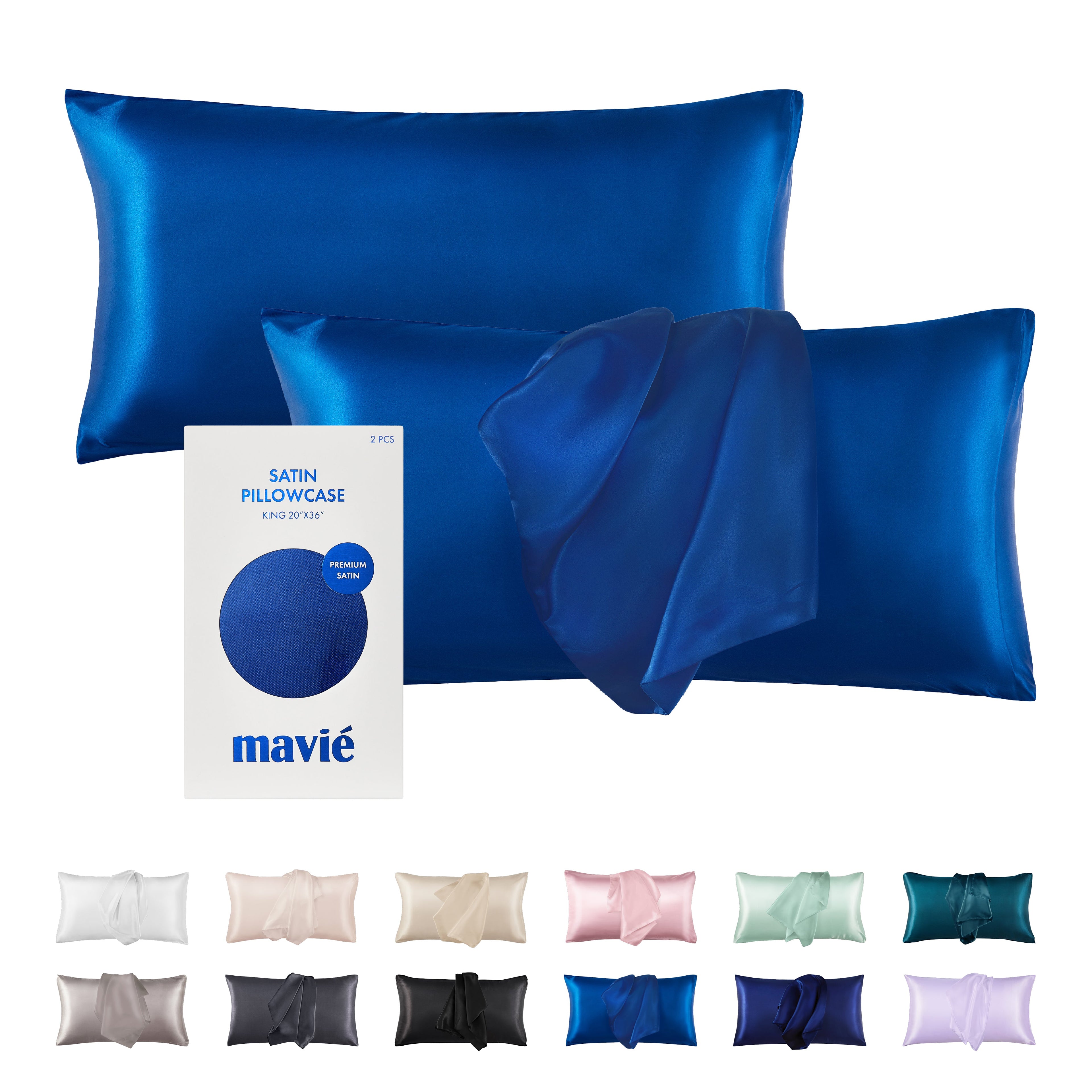 MAVIE Satin Pillowcase Set of 2 – King Size 20" x 36" official pack