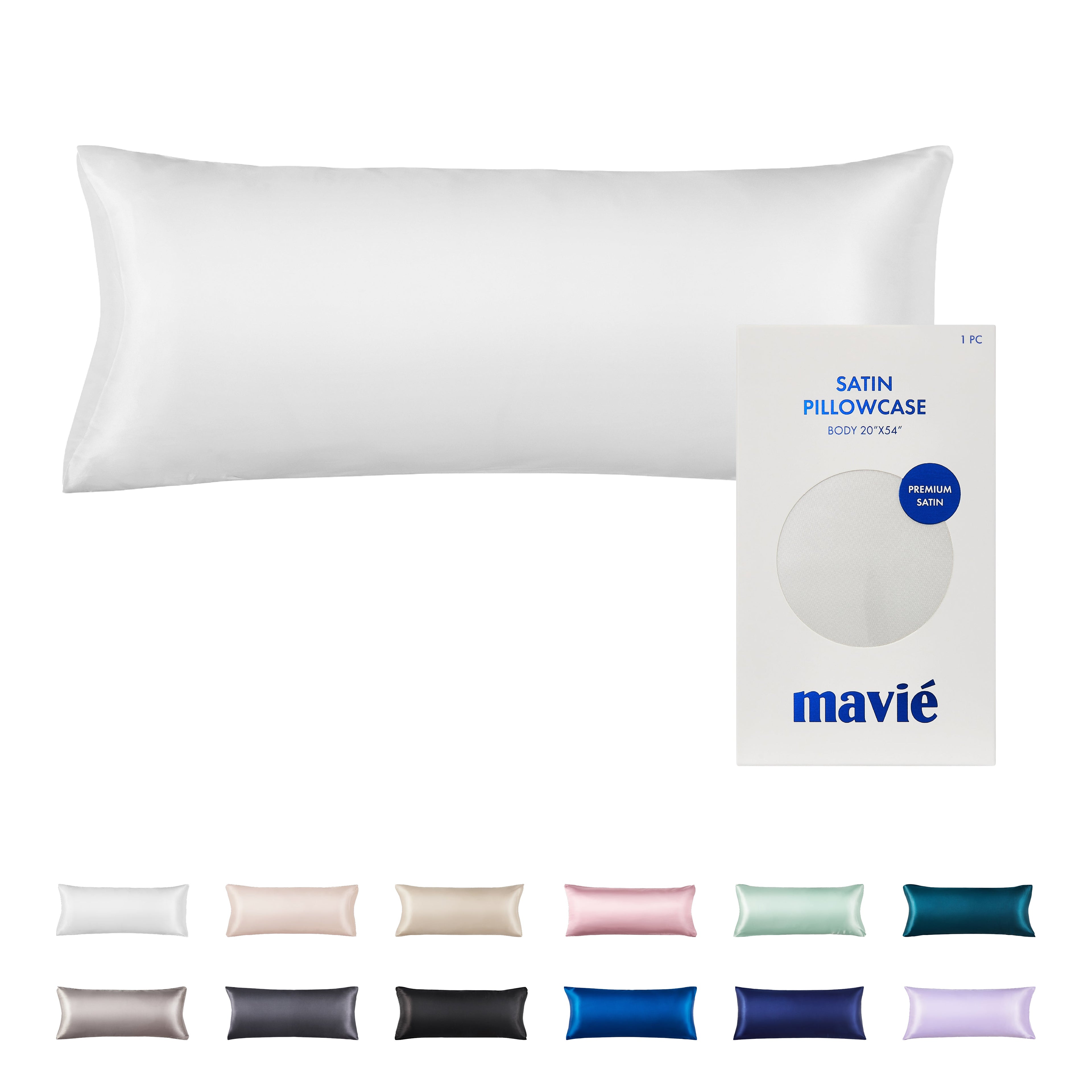 MAVIE Satin Body Pillowcase 20" x 54" - Silky Soft Long Pillow Cover with Envelope Closure official pack