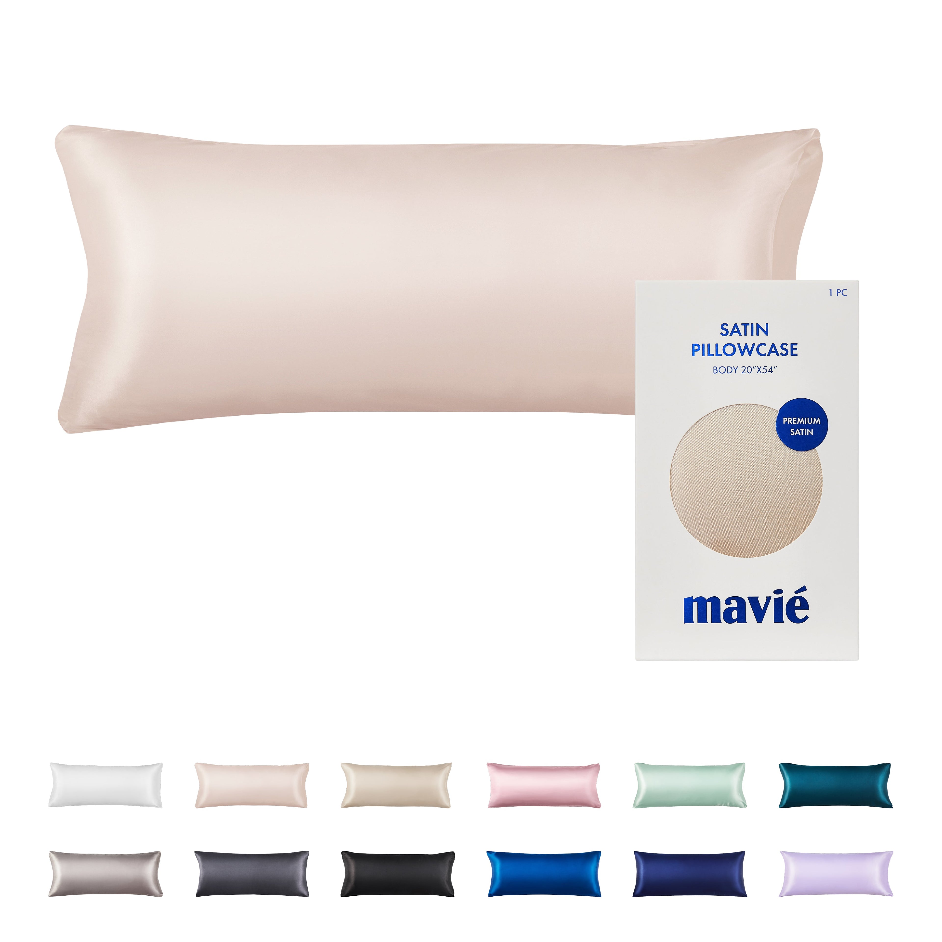 MAVIE Satin Body Pillowcase 20" x 54" - Silky Soft Long Pillow Cover with Envelope Closure official pack