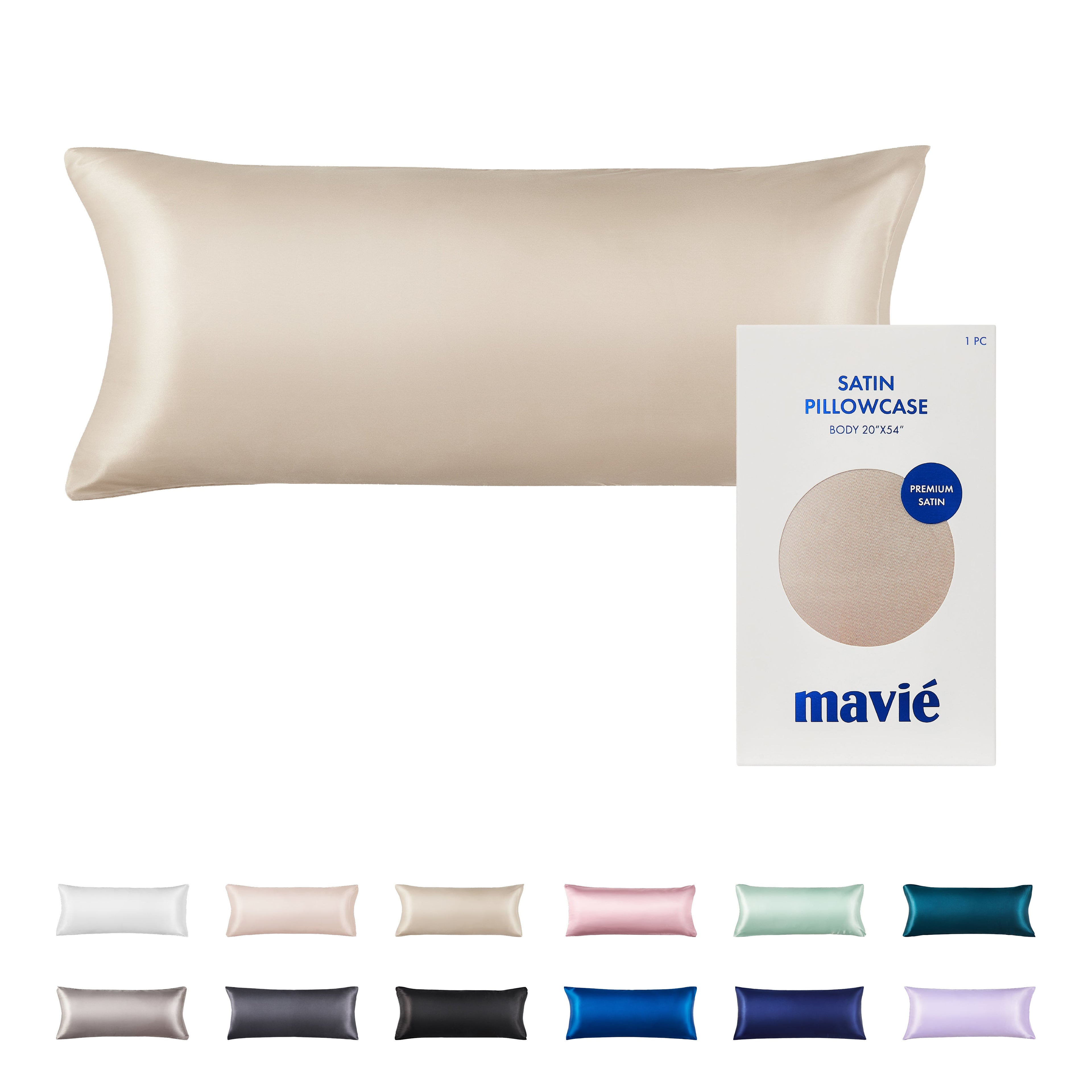 MAVIE Satin Body Pillowcase 20" x 54" - Silky Soft Long Pillow Cover with Envelope Closure official pack