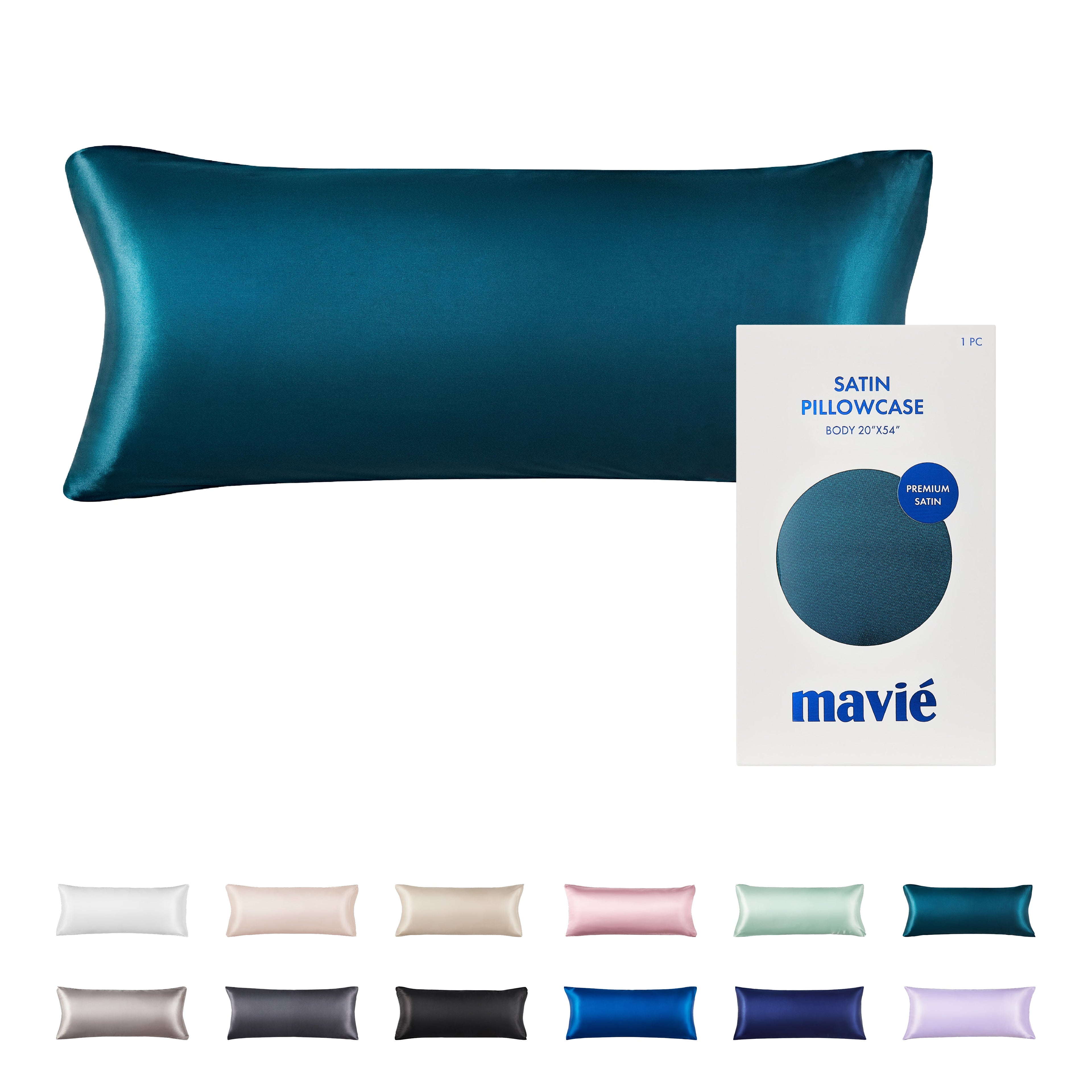 MAVIE Satin Body Pillowcase 20" x 54" - Silky Soft Long Pillow Cover with Envelope Closure official pack