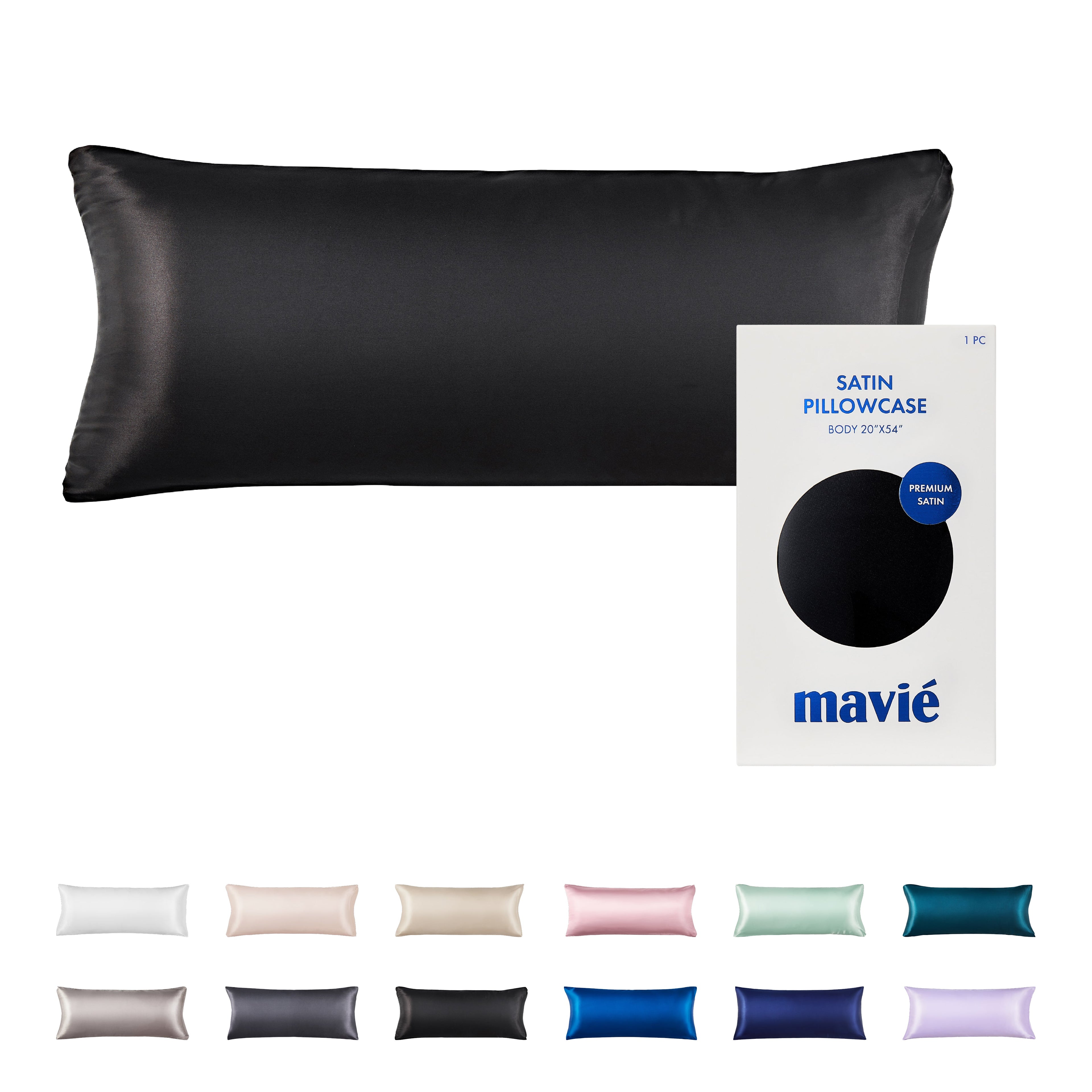 MAVIE Satin Body Pillowcase 20" x 54" - Silky Soft Long Pillow Cover with Envelope Closure official pack