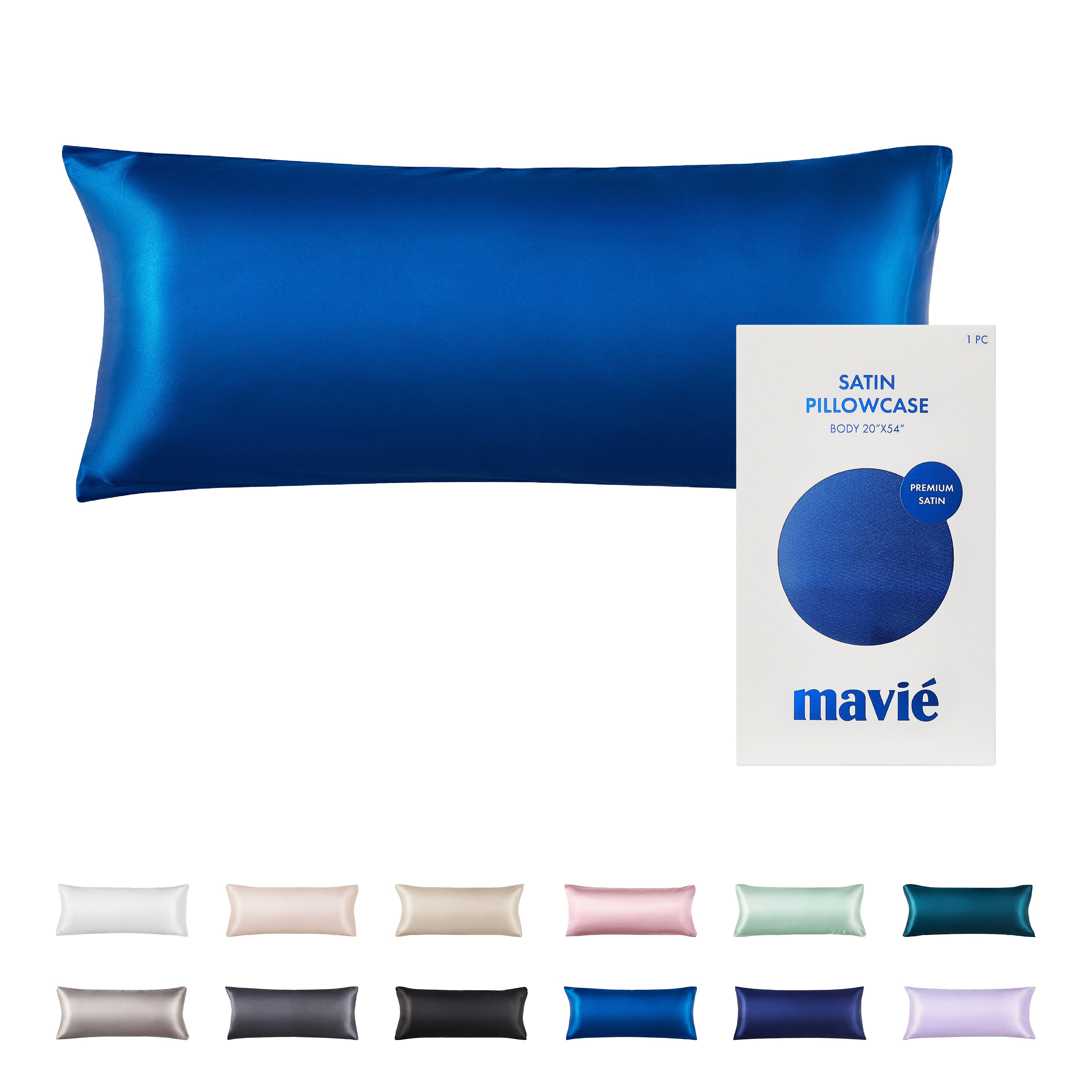 MAVIE Satin Body Pillowcase 20" x 54" - Silky Soft Long Pillow Cover with Envelope Closure official pack