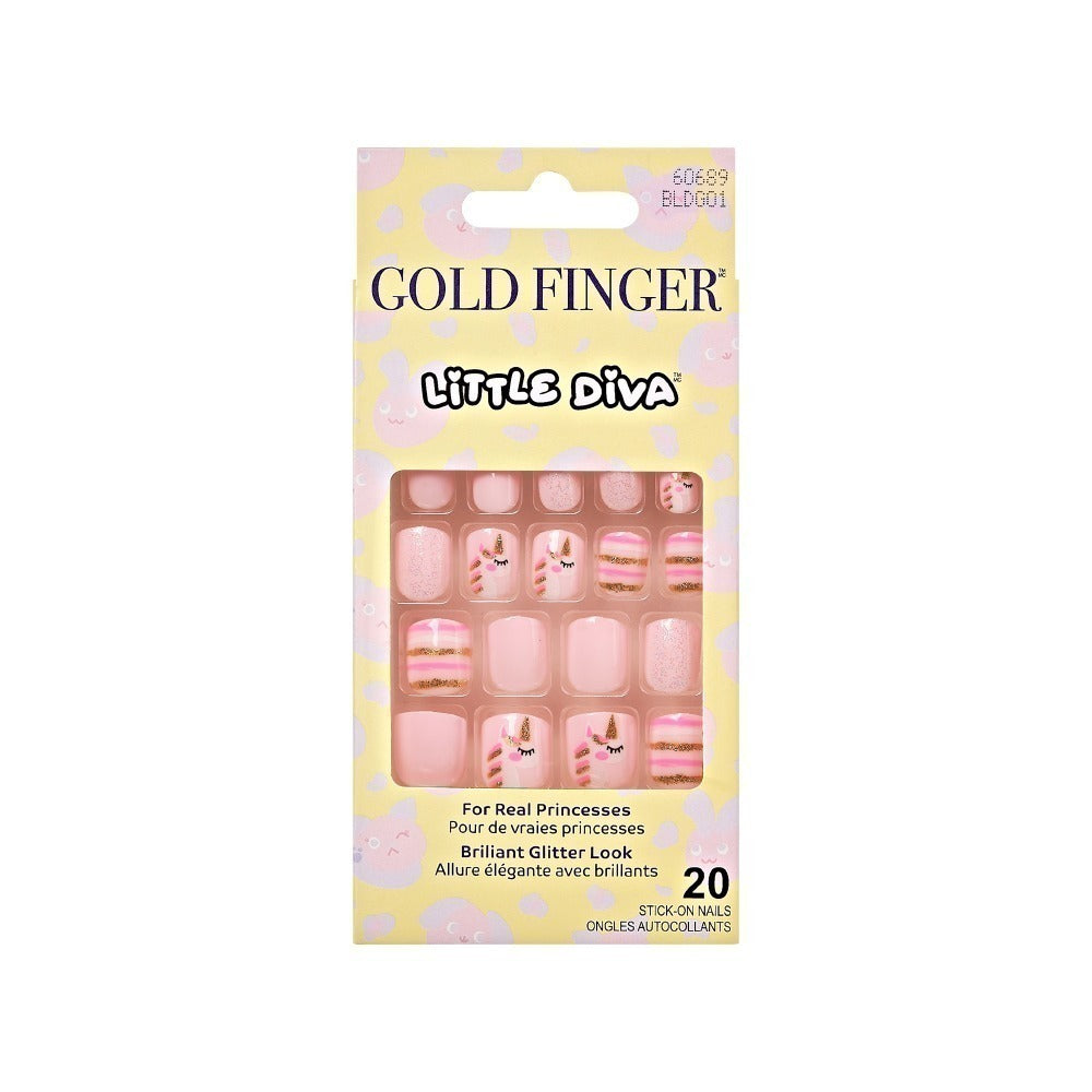Gold Finger Little Diva Girl Nails Sticker Set for Kids - Safe Press-On Nail Art for Girls - Pink Crush - GF Little Diva Stick-On Nails-Pink Crush official pack