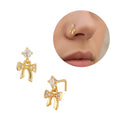 Arria 14K Gold Plated Bow Nose Stud – Cubic Zirconia Detailing - GOLD NOSE LPIN DANGLE BOW official pack